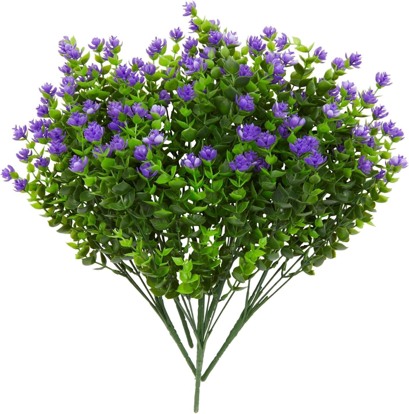 Bright Creations 6 Bundles Purple Artificial Flowers with 2 Cone Vases, Faux Fake Plant for Cemetery, Outdoor Decor (2.9 x 2.9 x 7 In)