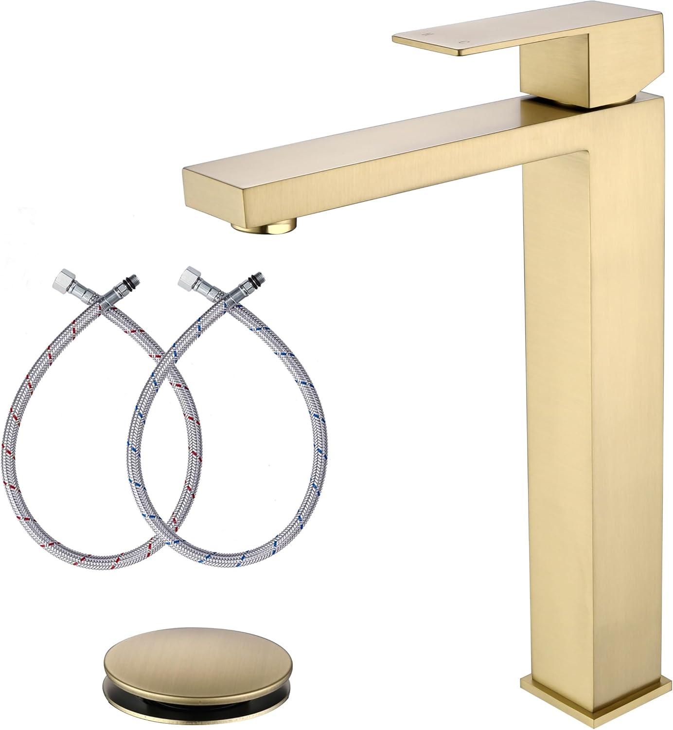 Brushed Gold Tall Stainless Steel Vessel Sink Faucet