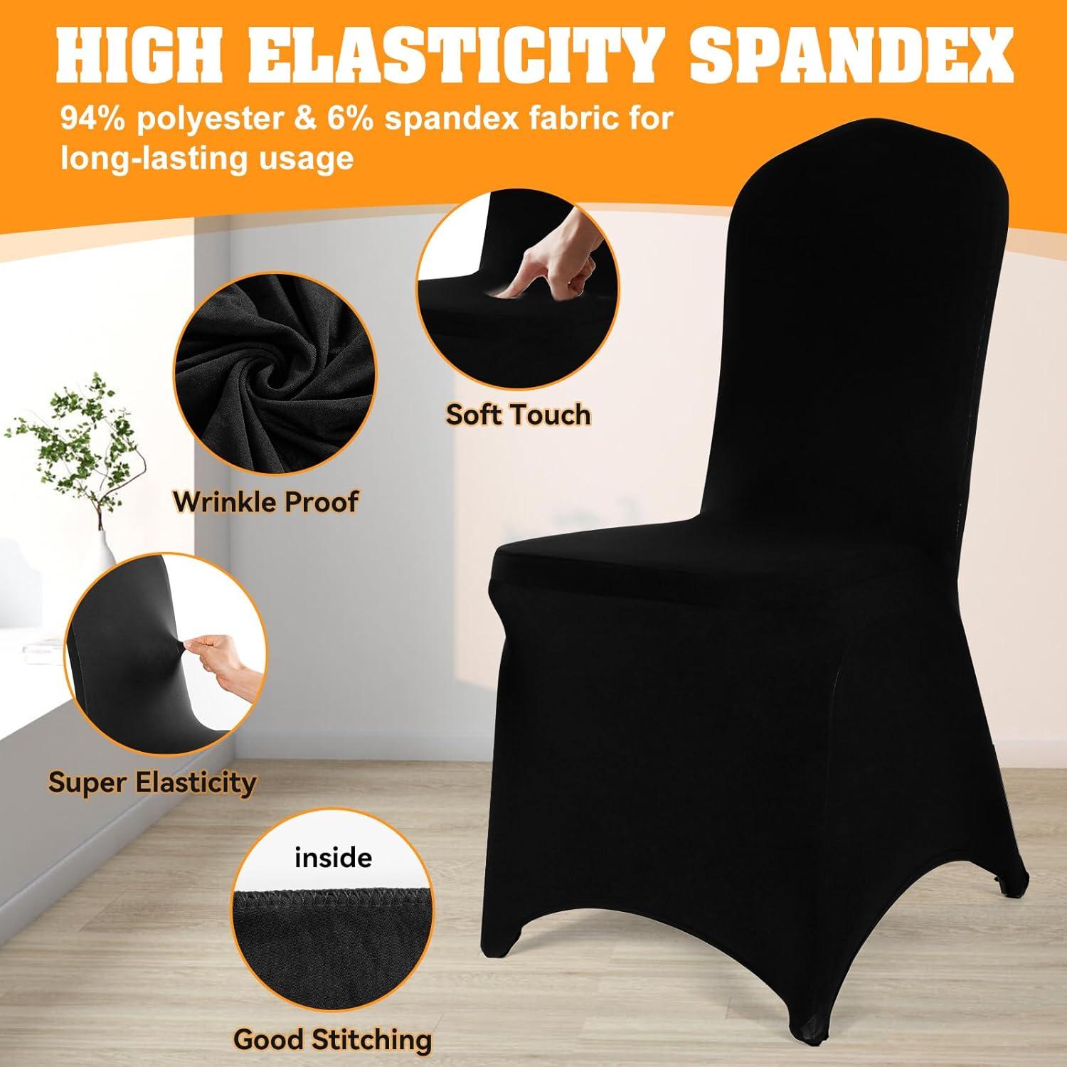 VEVOR Black Stretch Spandex Chair Covers, Set of 50 - Universal Fitted Slipcovers for Folding Chairs - Removable and Washable - Ideal for Weddings, Banquets, Parties, and Celebrations