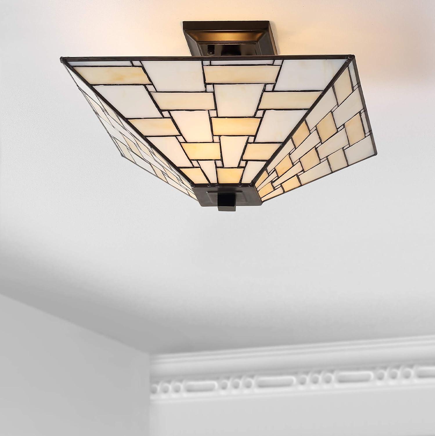 Jason 15.7 in. Tiffany-Style Glass/Metal White/Cream LED Semi-Flush Mount