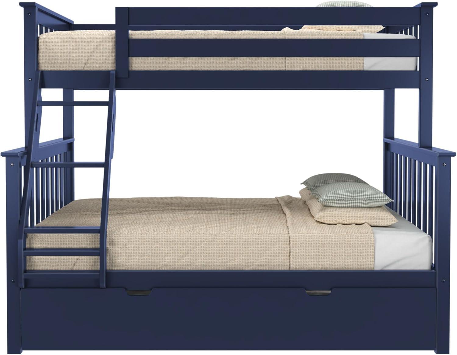 Max & Lily Solid Wood Twin over Twin Bunk Bed with Storage Trundle for Kids, Pecan