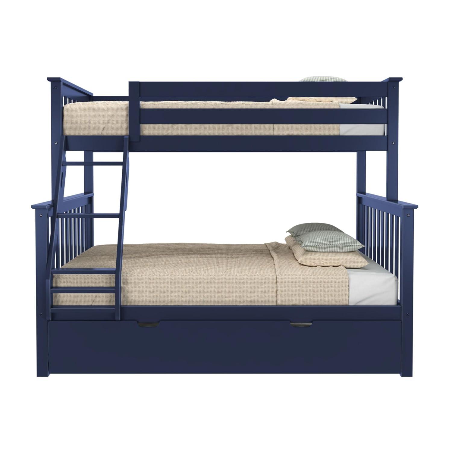 Max & Lily Solid Wood Twin over Twin Bunk Bed with Storage Trundle for Kids, Pecan