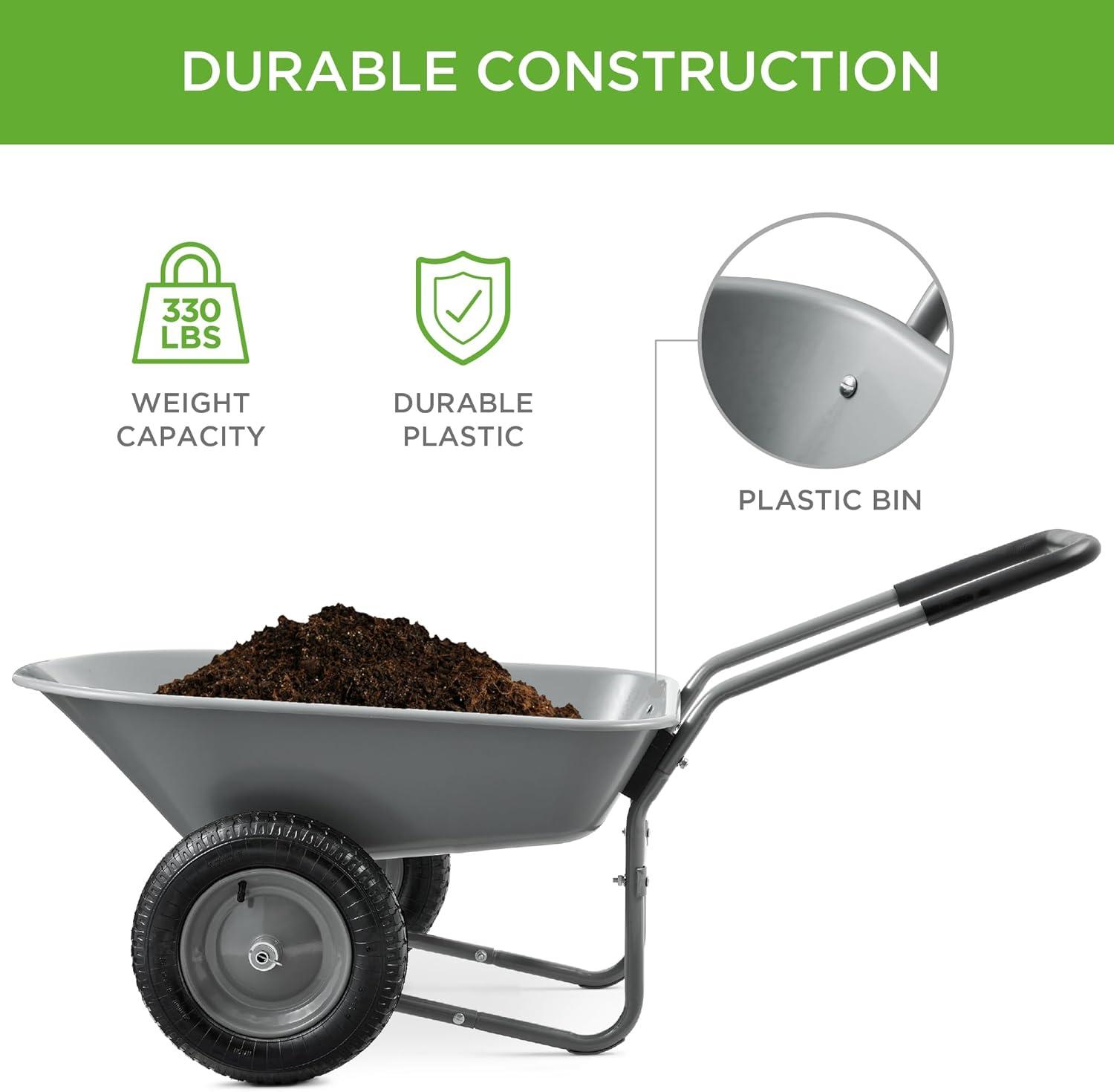 Best Choice Products Best Choice Products Dual-Wheel Home Wheelbarrow Yard Garden Cart For Lawn, Construction