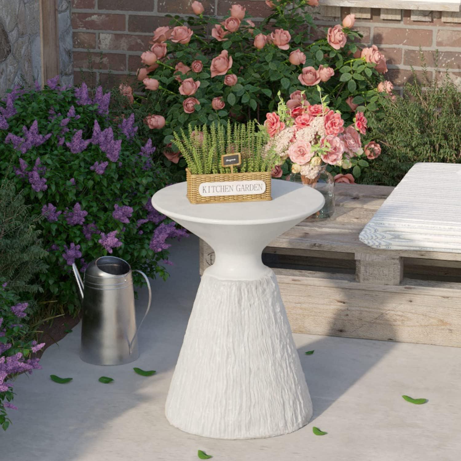 COSIEST Outdoor Side Table Mushroom Shaped Round White Concrete Accent Table