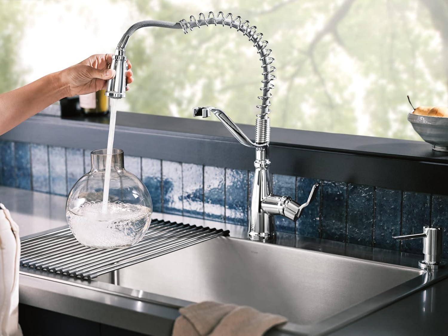 Chrome Single Handle Spring Kitchen Faucet with Pull-Out Spray