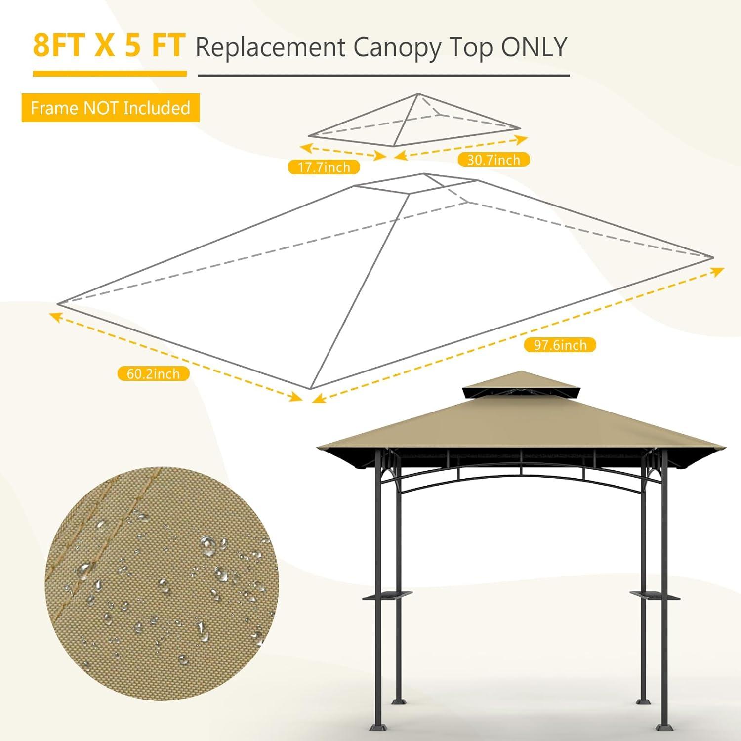 Khaki Polyester Double Tiered Grill Gazebo Canopy Top