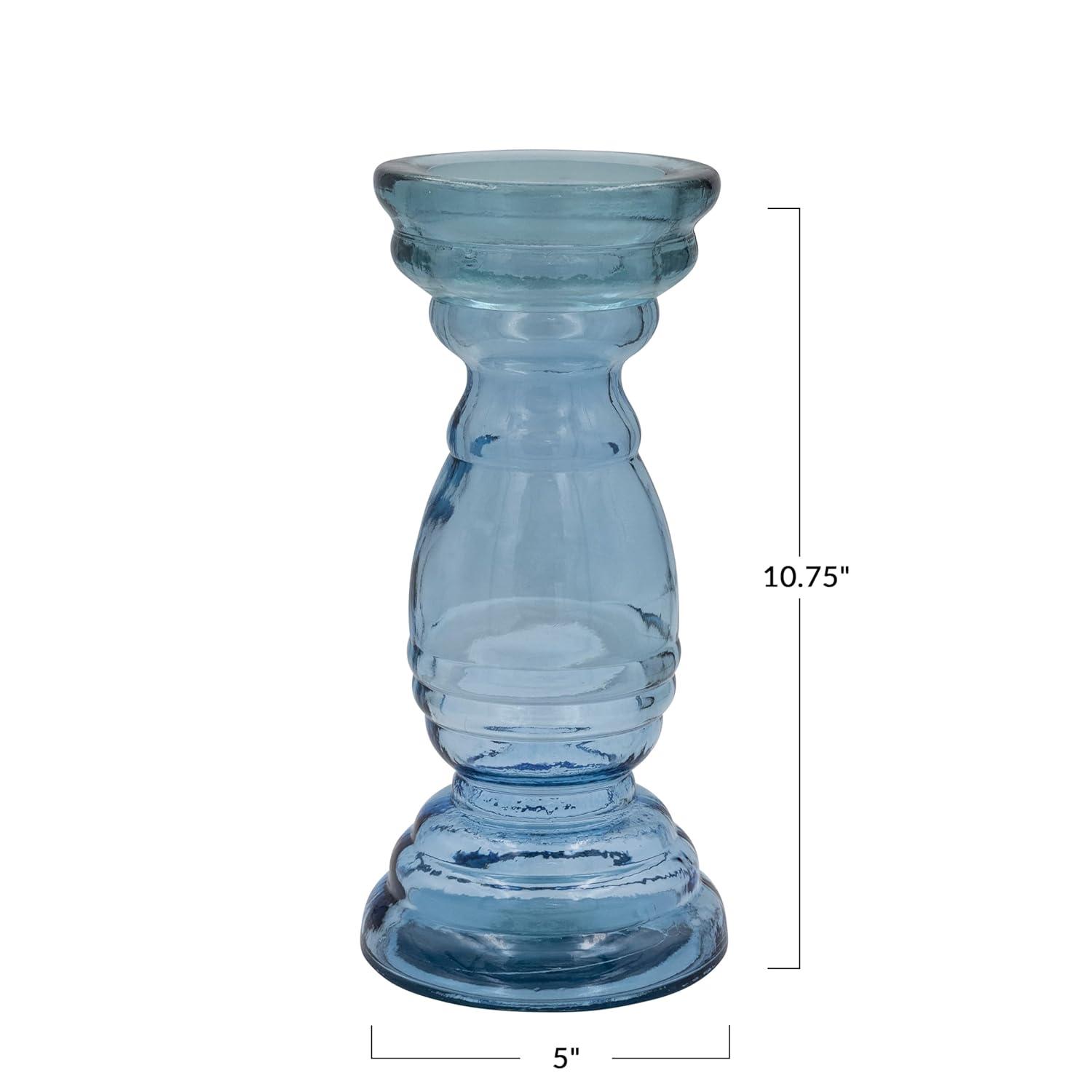 Creative Co-Op Tall Reclaimed Glass Pillar Holder, Blue