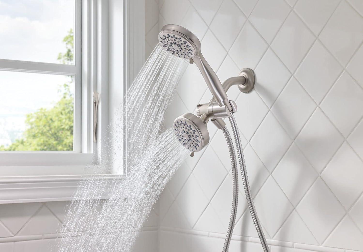 Brushed Nickel Multi-Head Handheld Shower with Pulse Jet