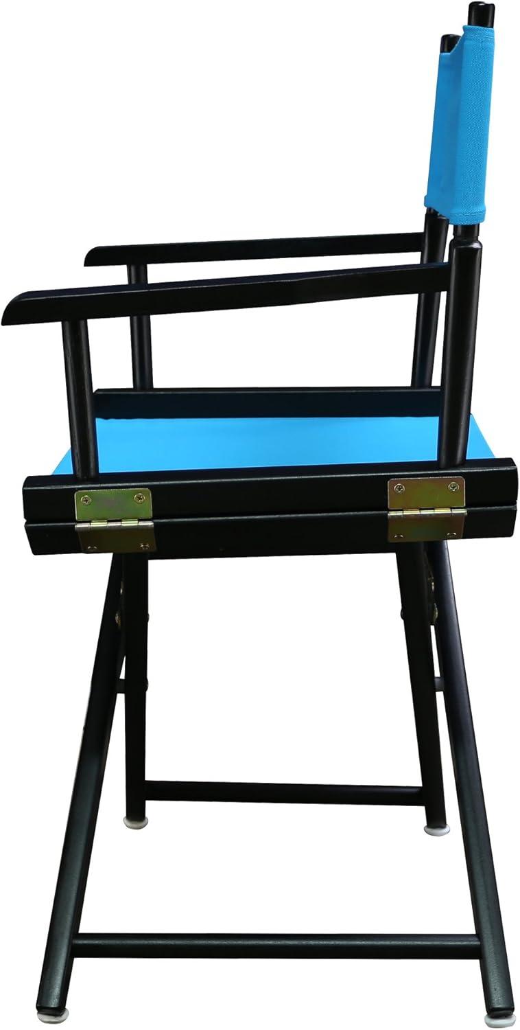 Foldable Classic Director's Chair in Black and Turquoise, Solid Wood