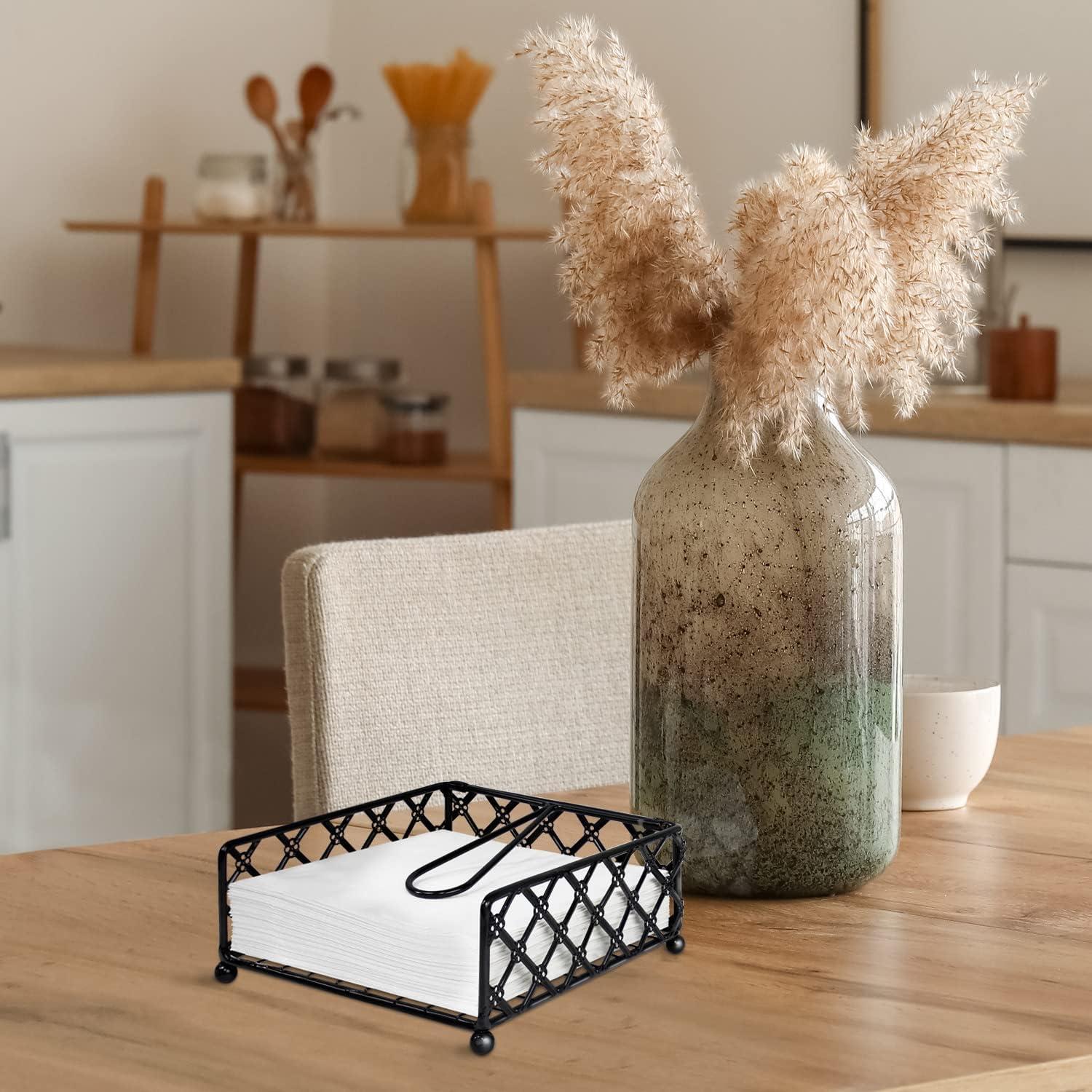 Blue Donuts Lattice Collection Napkin Holder – Napkin Holders for Tables, Dining Table Napkin Holders for Kitchen, Flat Napkin Holder, Black