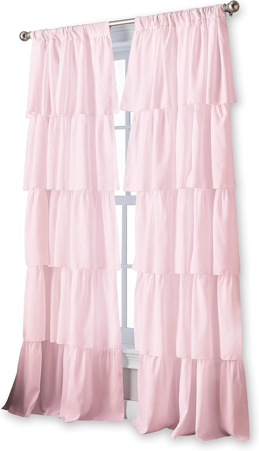 Curtainworks Flounced Indoor Polyester Light Filtering Poletop Single Panel , Pink , 42"x84"