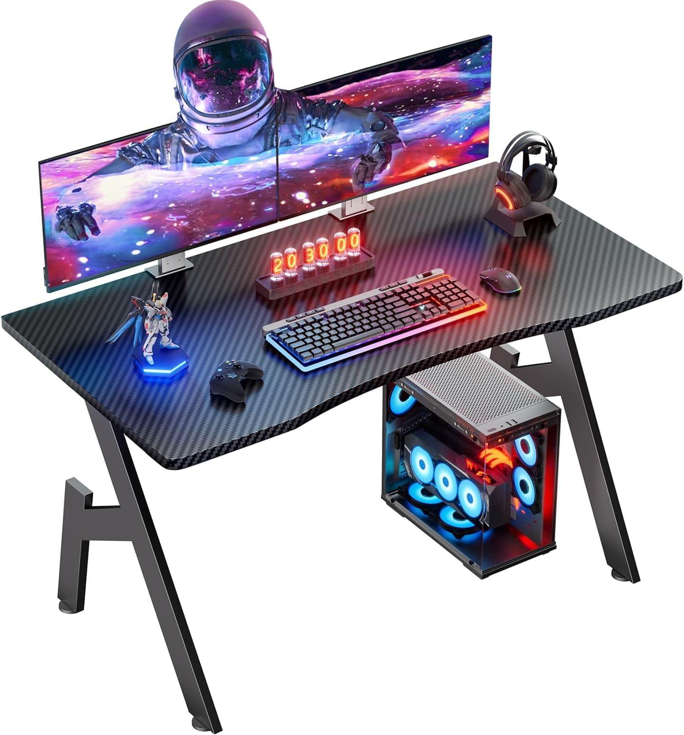 Wrought Studio™ Wrought Studio Gaming Desk With Carbon Fibre Surface- A Shaped Gamer Desk Computer Workstation Home Office Ergonomic PC Desk Simple Gaming Table Home Office Desks