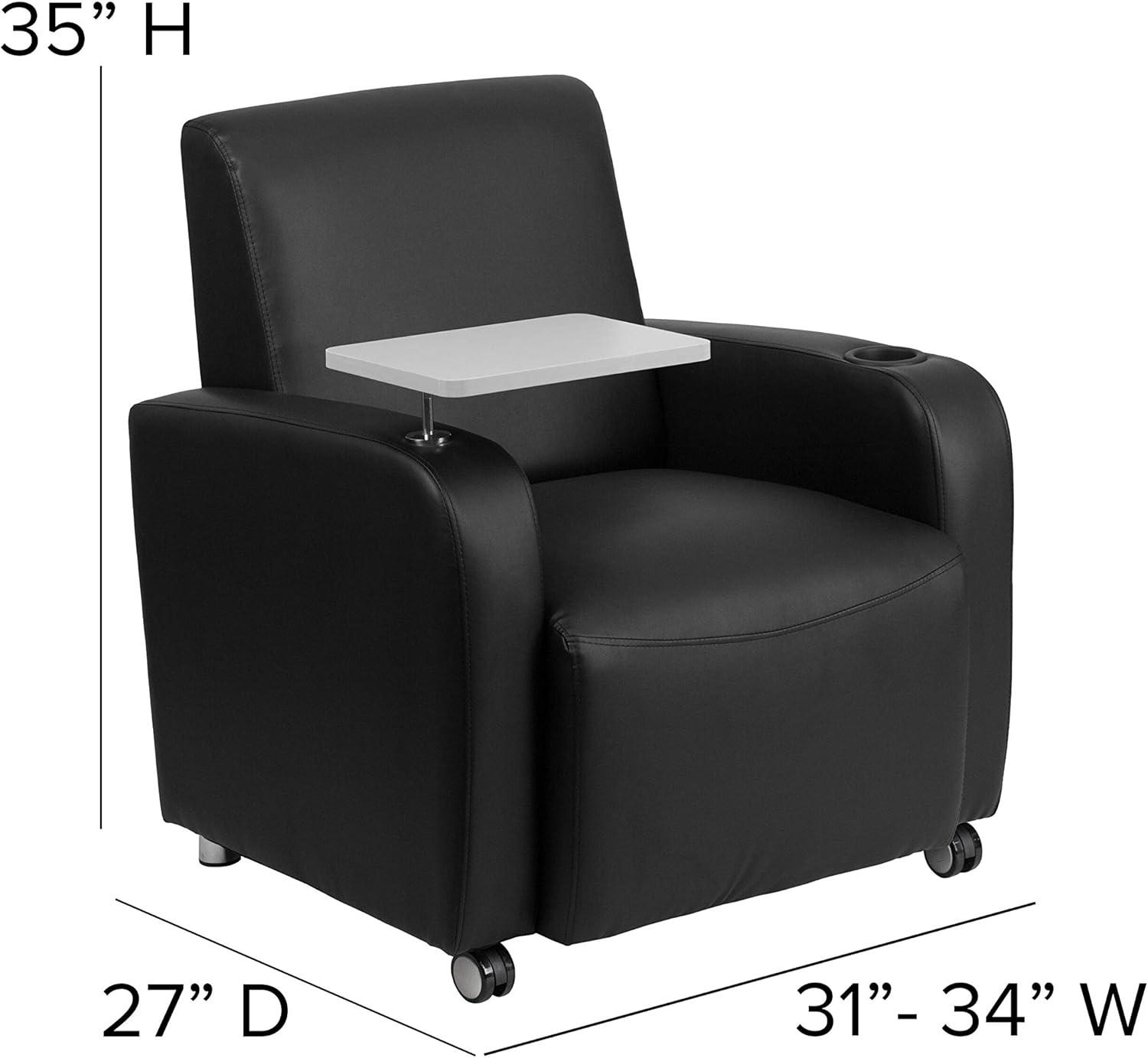 Flash Furniture LeatherSoft Guest Chair with Tablet Arm, Front Wheel Casters and Cup Holder