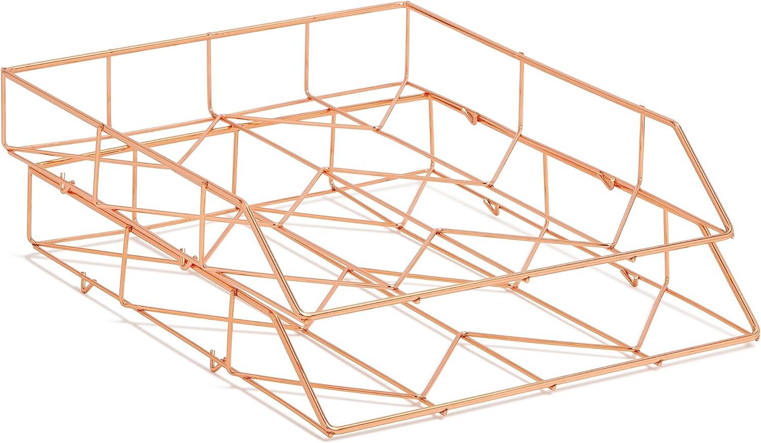 U Brands Letter-Size Desktop Fashion Filing Set, Rose Gold, (1) Rack, (3) Hanging Folders, (3) File Folders, (2) Trays,(1) Mail Sorter