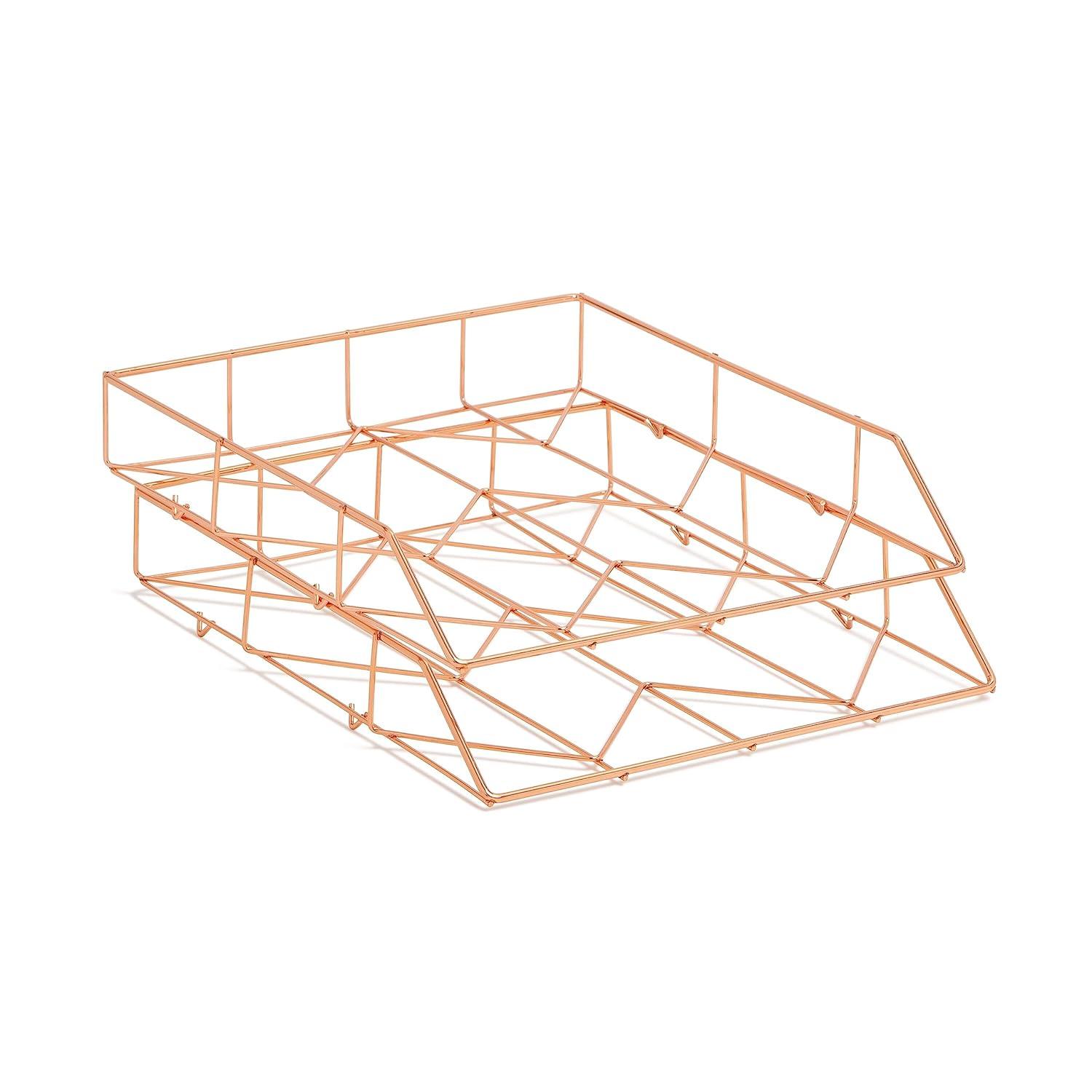 U Brands Letter-Size Desktop Fashion Filing Set, Rose Gold, (1) Rack, (3) Hanging Folders, (3) File Folders, (2) Trays,(1) Mail Sorter