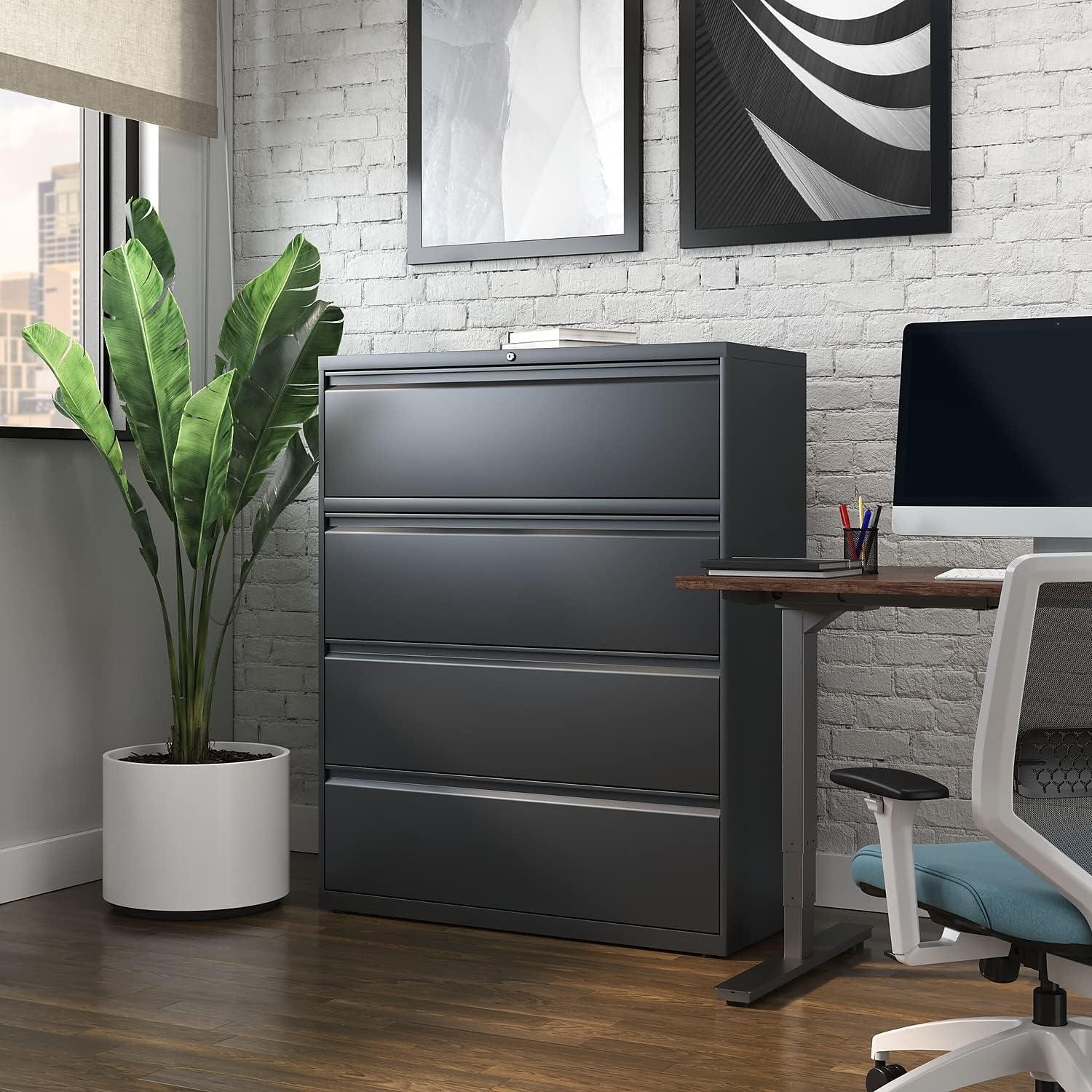 Charcoal 4-Drawer Lockable Steel Lateral File Cabinet