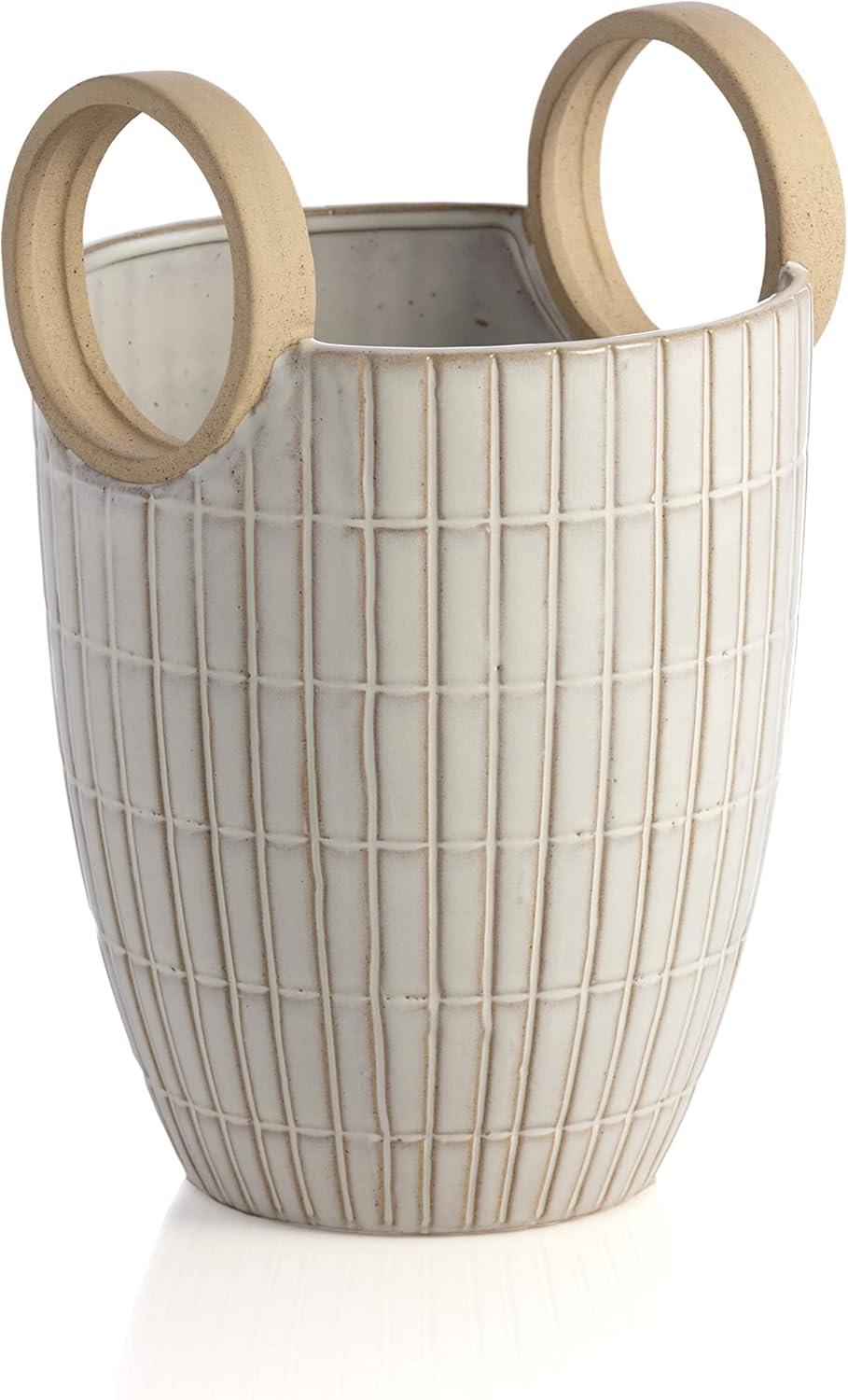 White Ceramic Decorative Vase with Round Handles