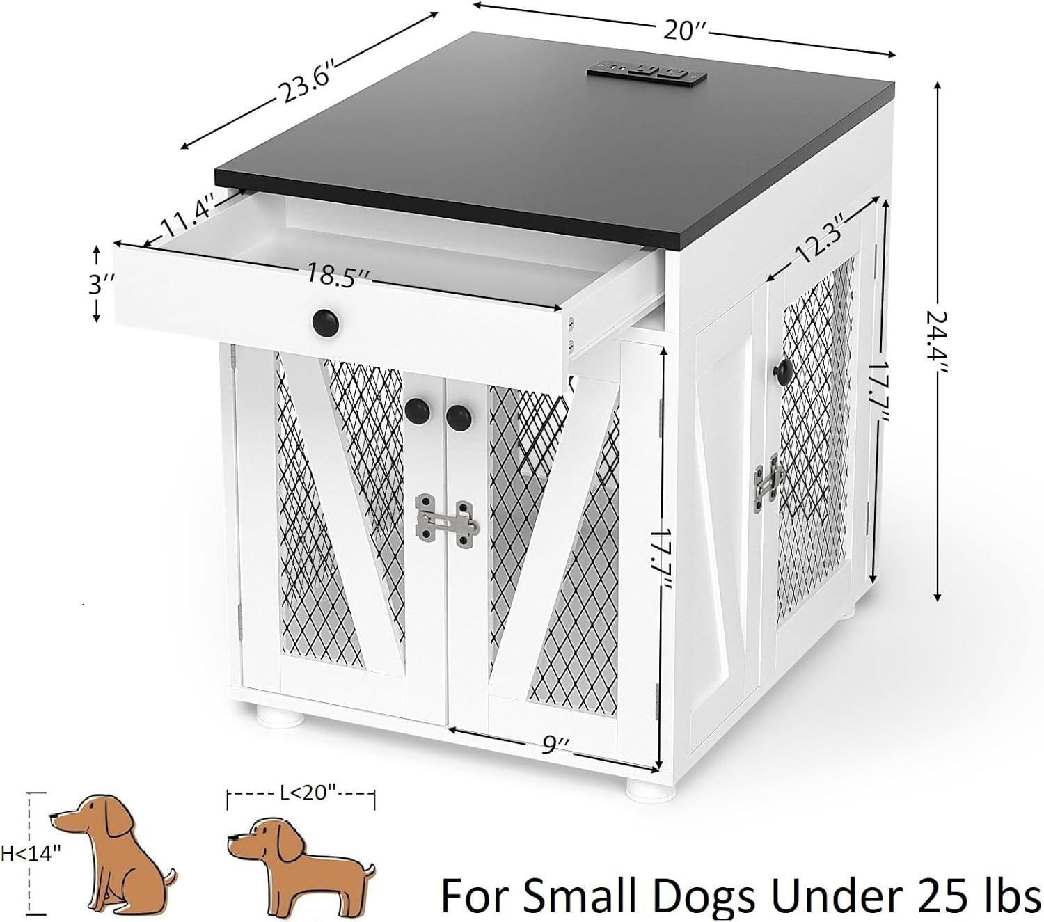 Tucker Murphy Pet™ Dog Crate Furniture, Wooden Dog Kennel End Table with USB Charging Station, Storage Drawer, Double Latched Door, Farmhouse Furniture-Style Crate Side Table for Dogs Under 40 lbs, Indoor Use