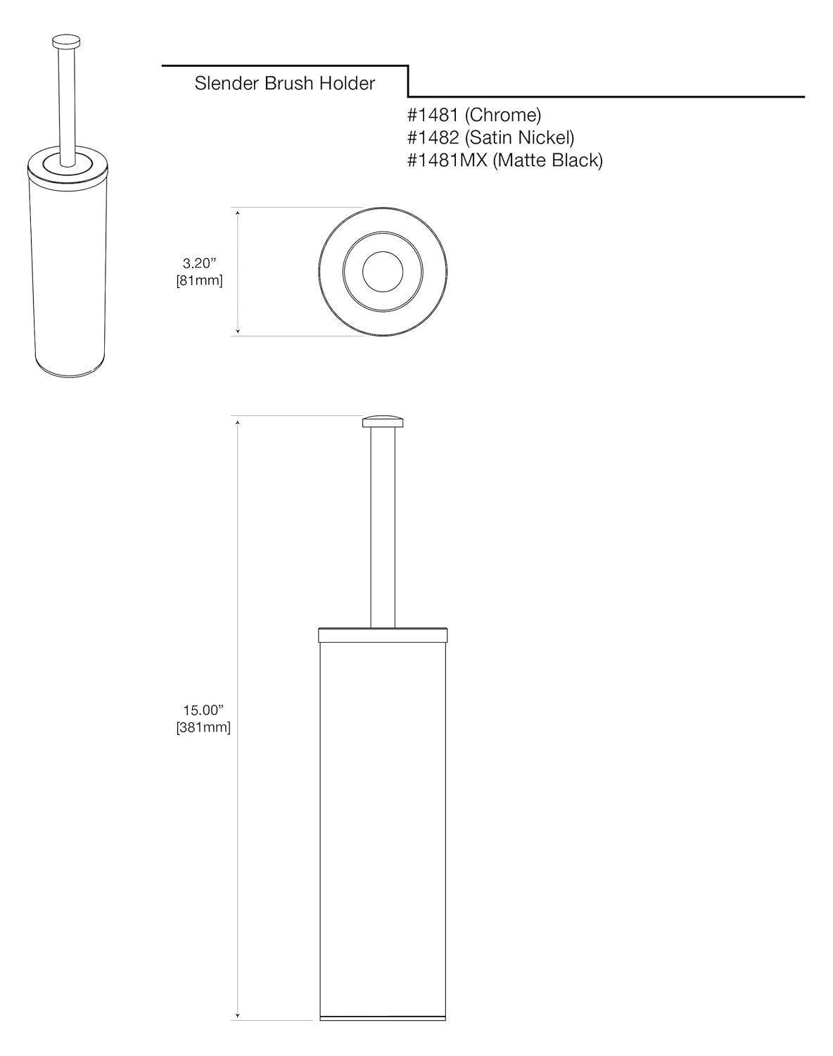 Latitude II 15"H Toilet Brush and Stainless Steel Holder