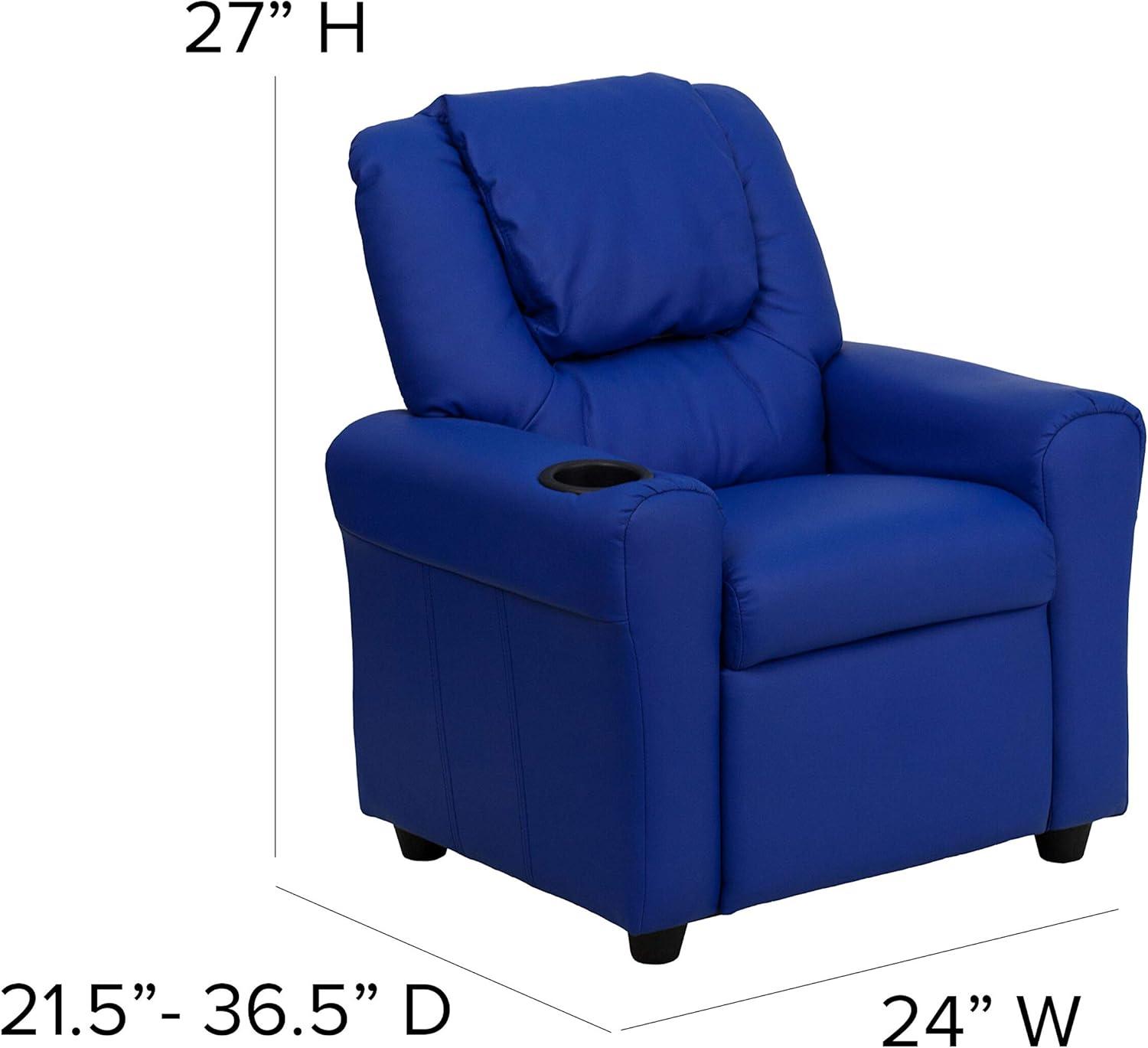 Emma and Oliver Blue Vinyl Kids Recliner with Cup Holder and Headrest