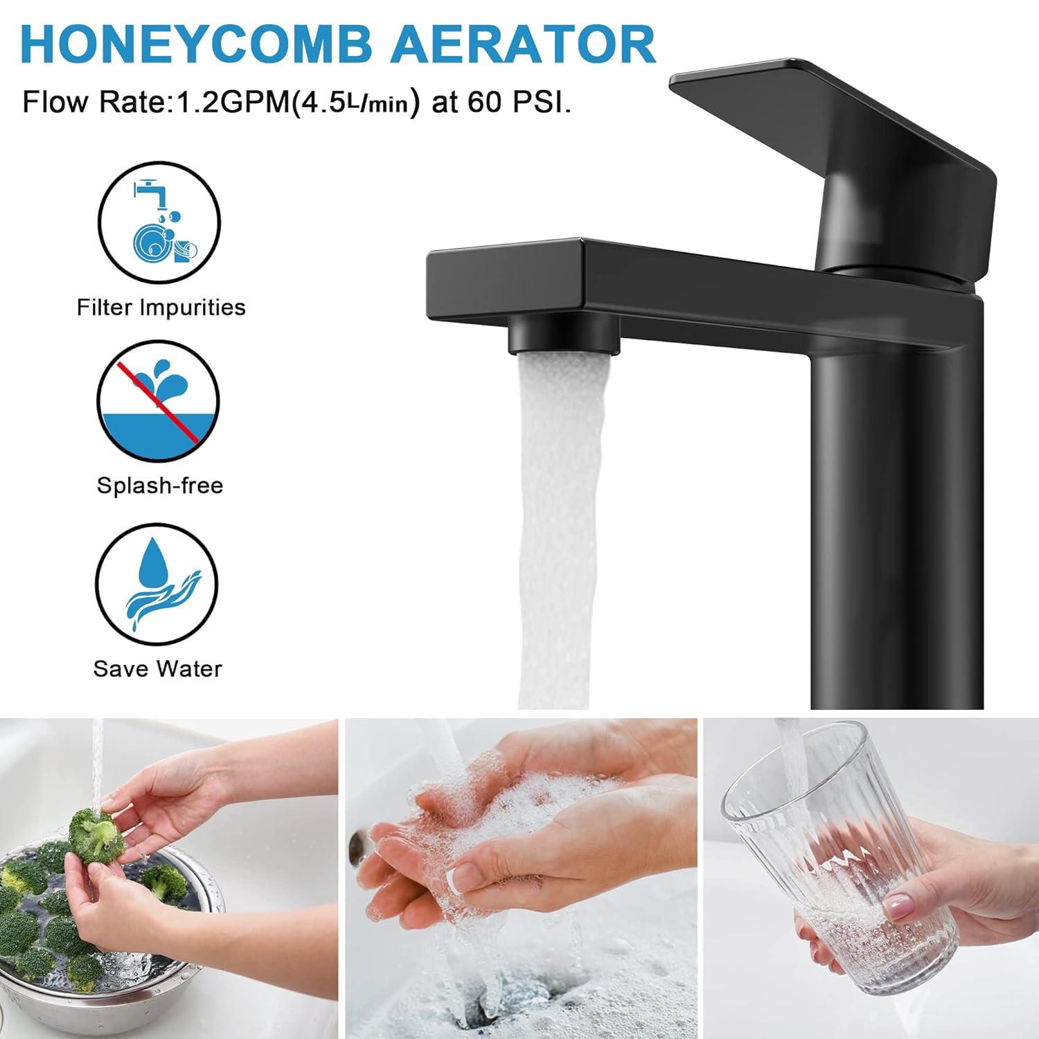 Black Bathroom Faucet Single Hole Bathroom Sink Faucet, Matte Black Single Handle Vanity Basin Faucets with Supply Deck Plate, Modern Farmhouse RV Faucet 1 or 3 Holes