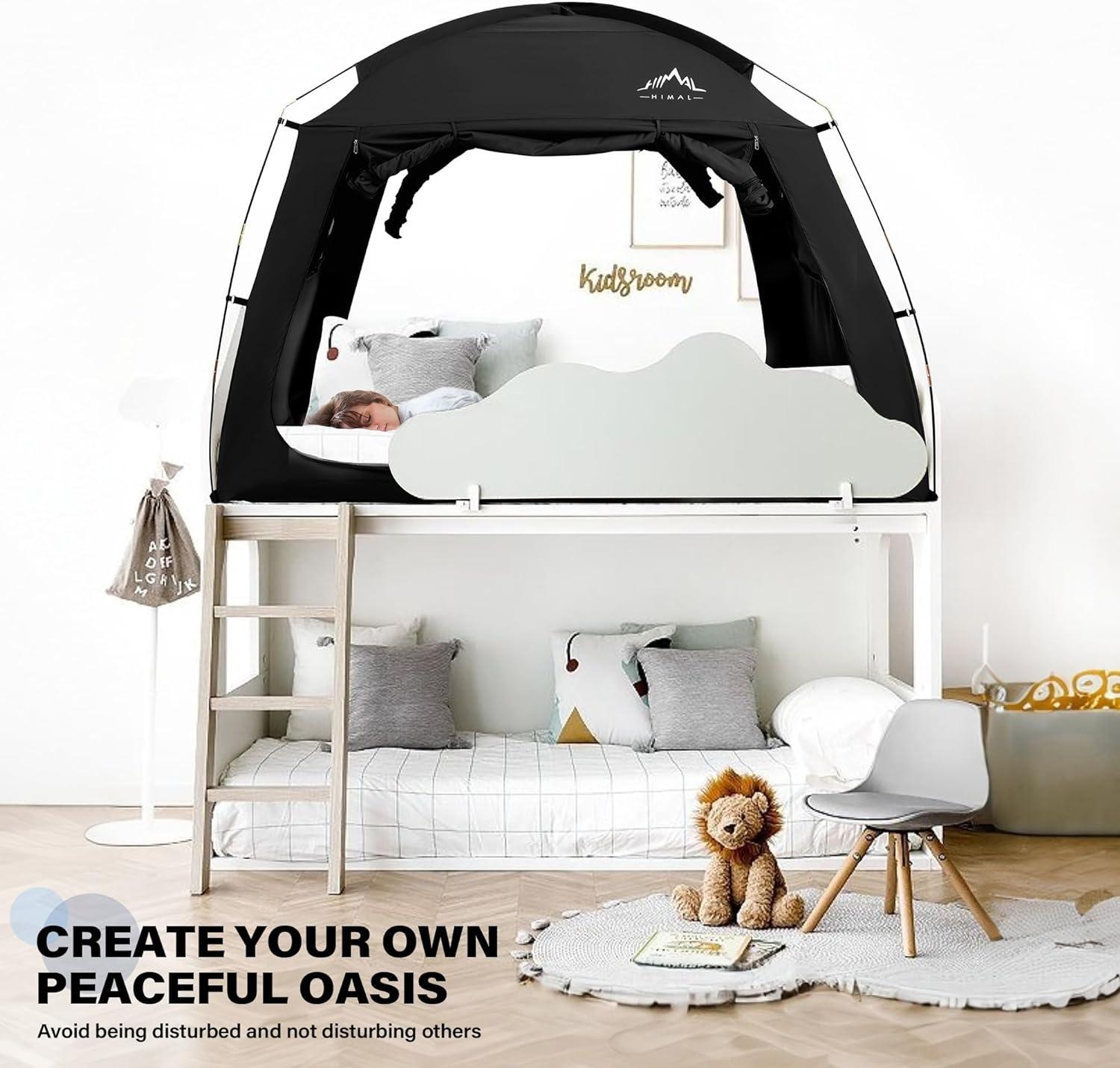 Black Twin Size Light-Reducing Bed Tent with Dual-Entry