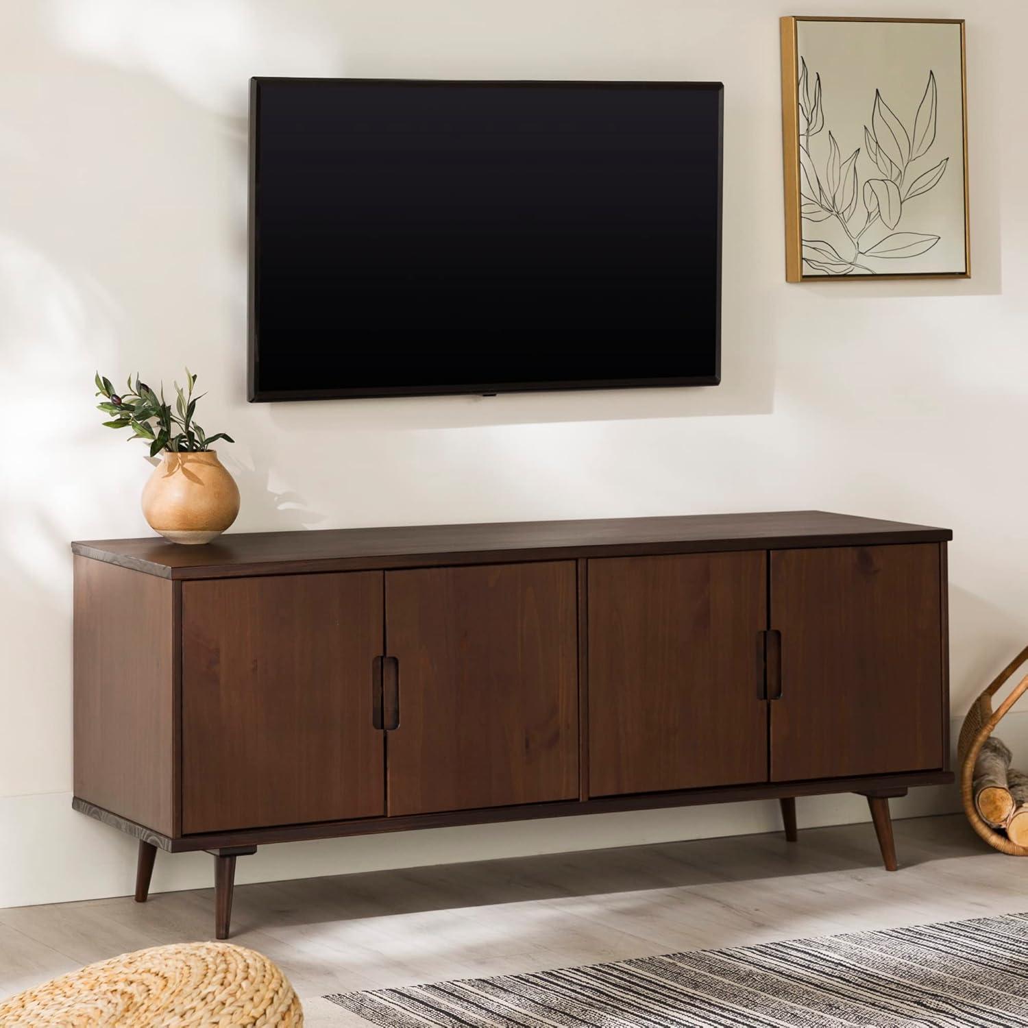 60" Simple 4-Door Solid Wood TV Stand - Walnut