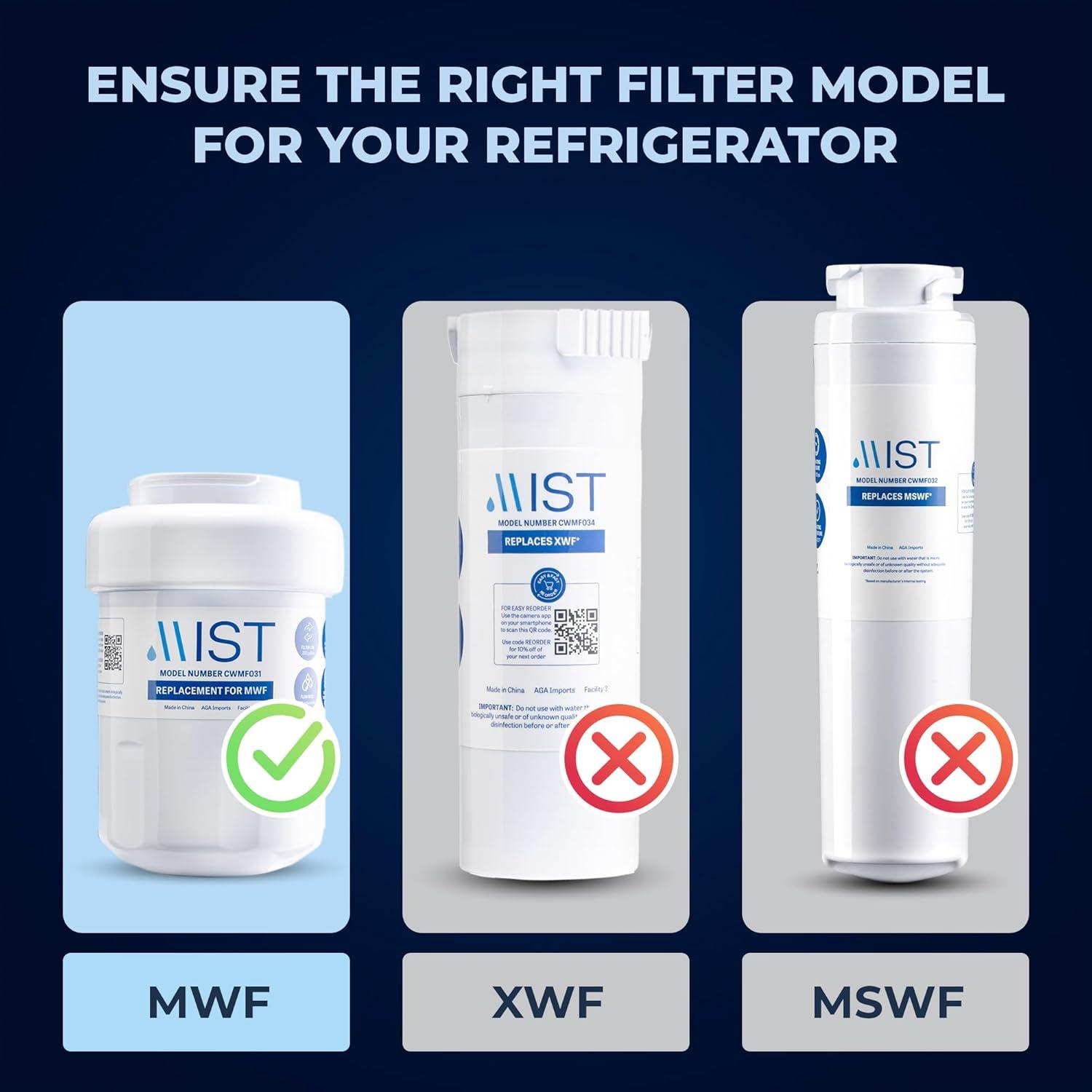 Mist MWF Replacement Refrigerator Water Filter Compatible with GE: MWF, MWFP, GWF, GWFA