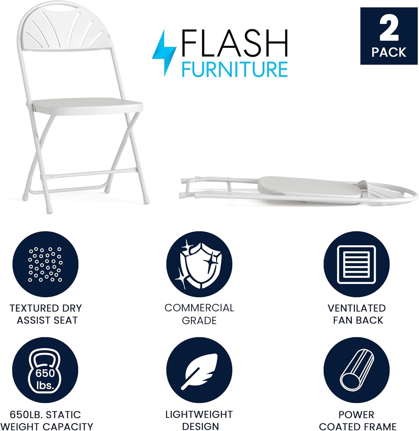 Flash Furniture 2 Pack HERCULES Series 650 lb. Capacity White Plastic Fan Back Folding Chair