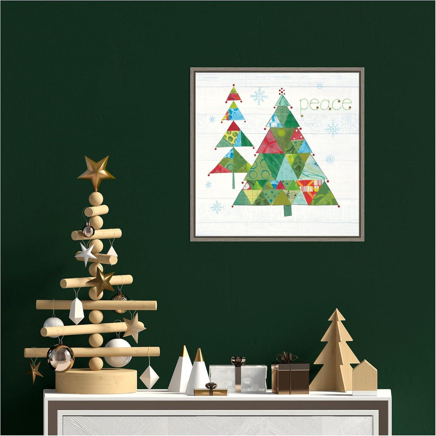 Amanti Art Christmas Patchwork IV (Tree) by Courtney Prahl Canvas Wall Art Print Framed 16 x 16-in.