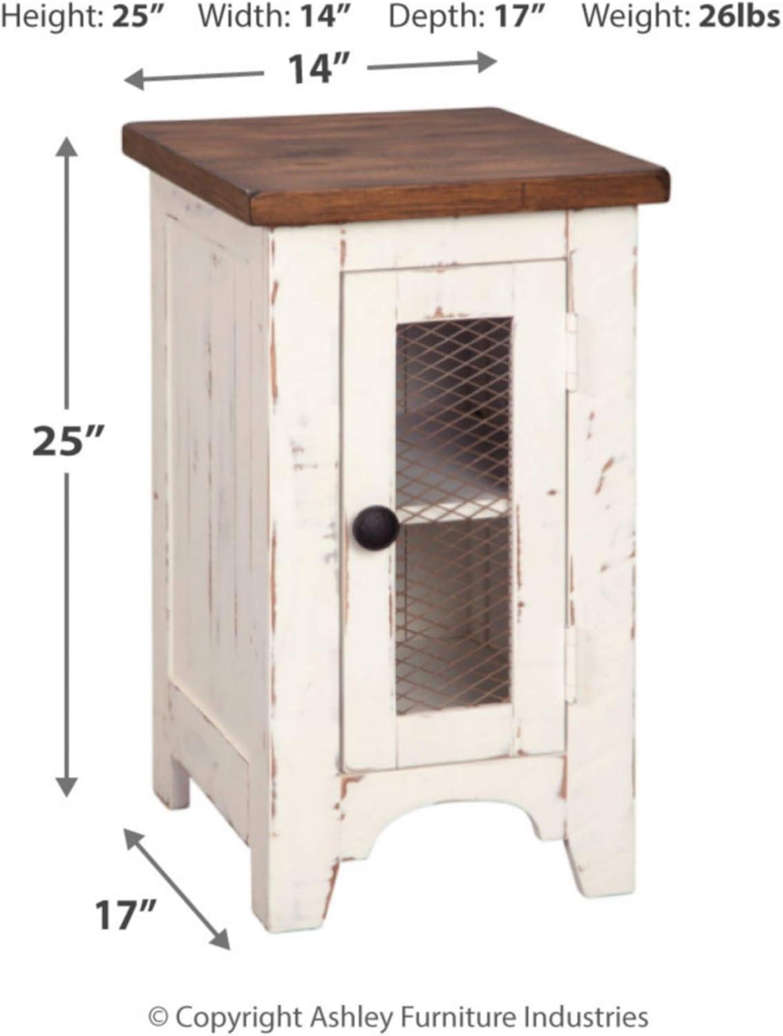 Wystfield Chair Side End Table White/Brown - Signature Design by Ashley: Rustic Storage, Adjustable Shelf