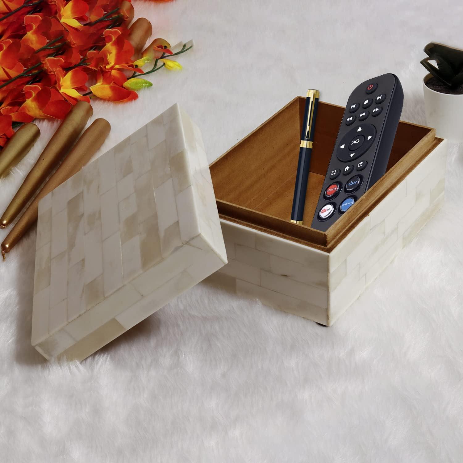 Handicrafts Home Decorative Boxes for Shelves Handmade Multipurpose Box Modern Storage Accessories Collectible Organizer for Home Décor 10x5x5, White Bone Inlay