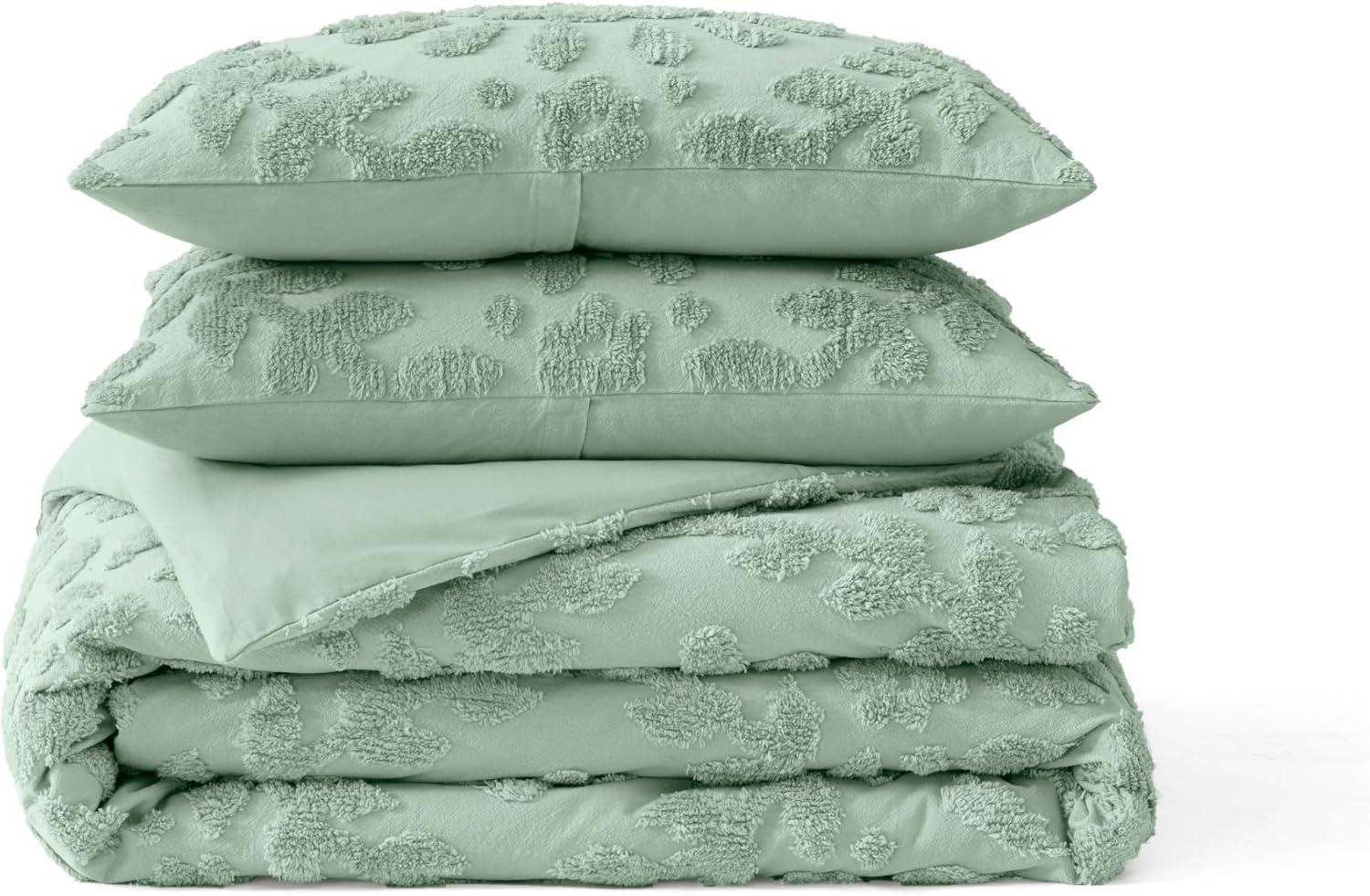 Sage Green Cotton Chenille Full/Queen Duvet Cover Set