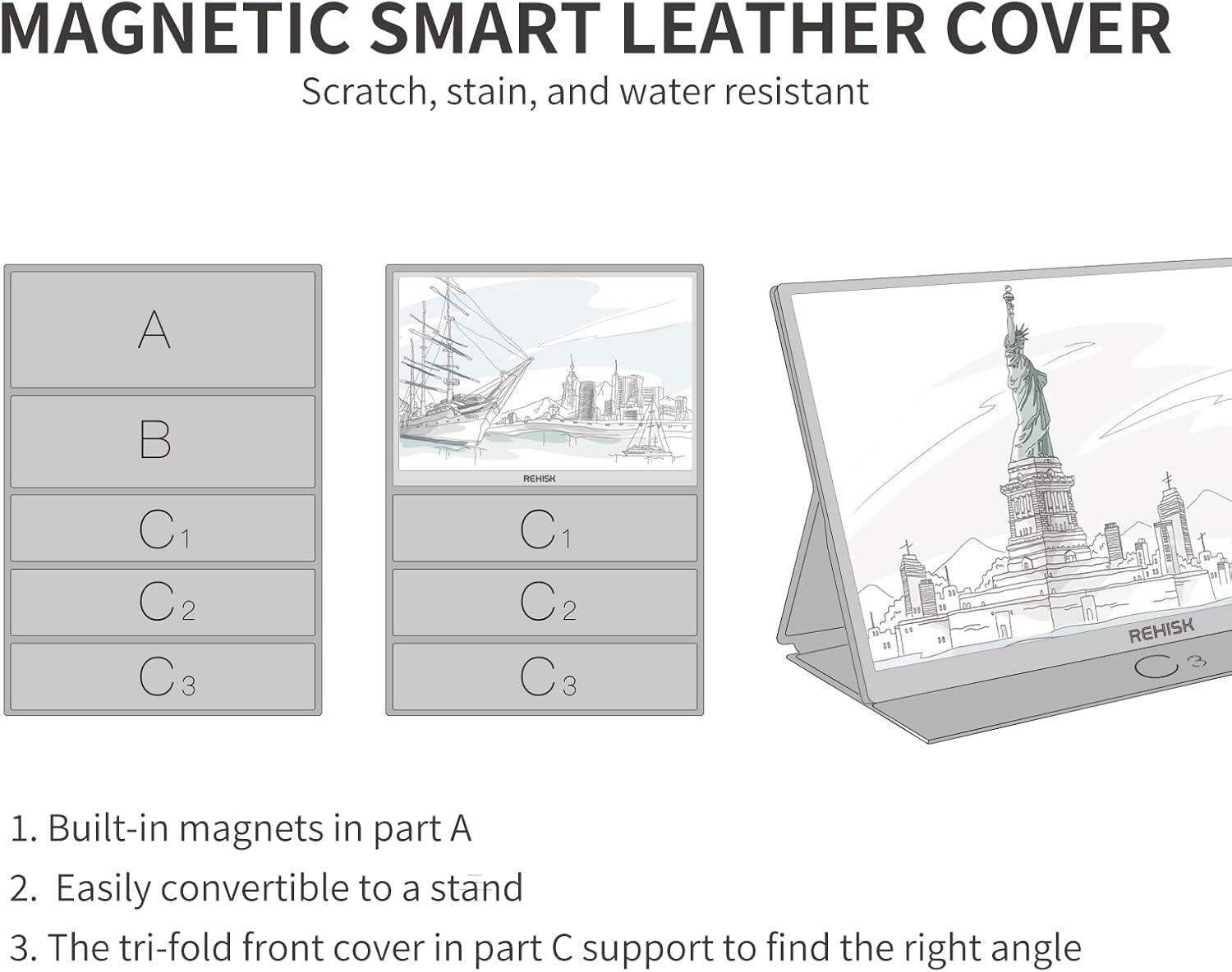 Portable Monitor 15.6" 1080P FHD USB-C HDMI Computer Display with Smart Cover and Dual Speakers, Travel Monitor for Laptop Mac PC Phone PS4/5 Xbox Switch