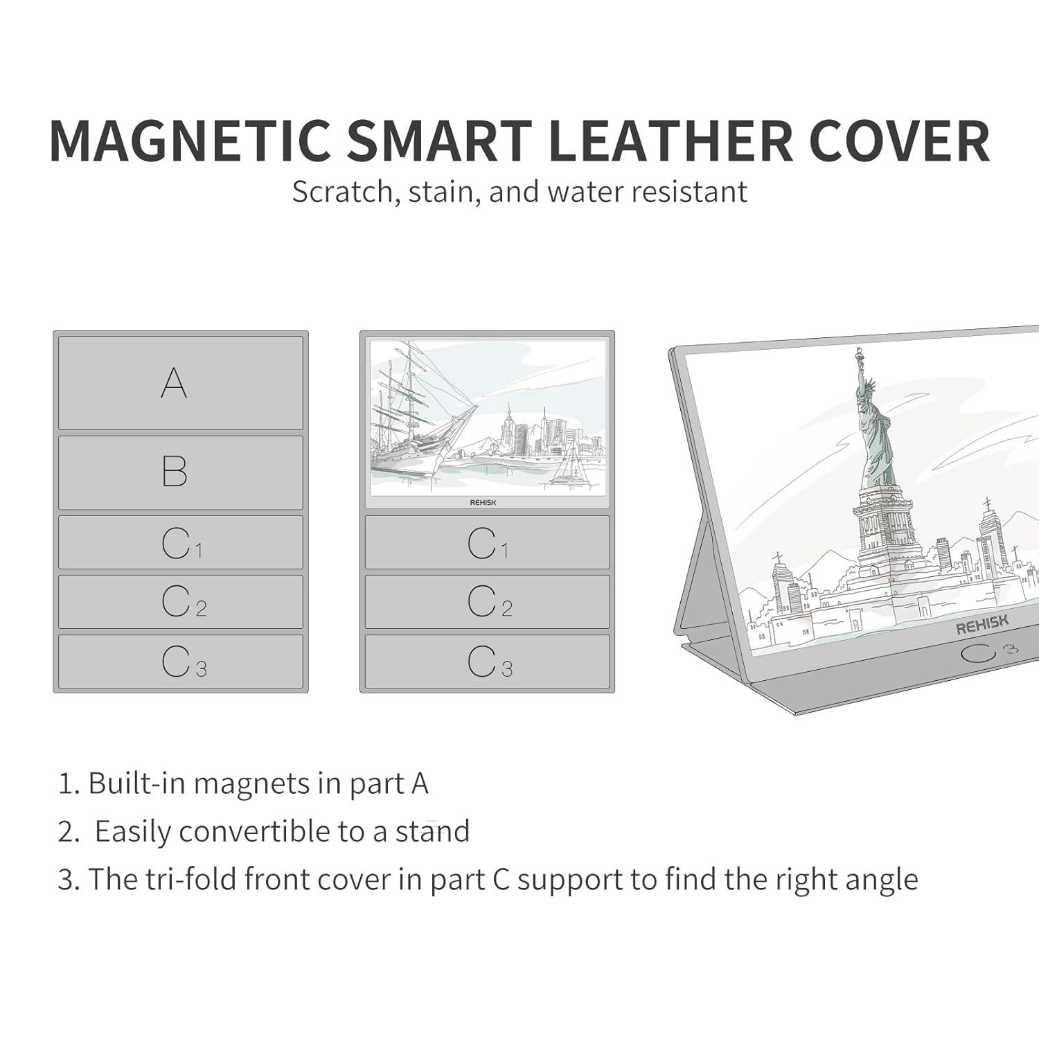 Portable Monitor 15.6" 1080P FHD USB-C HDMI Computer Display with Smart Cover and Dual Speakers, Travel Monitor for Laptop Mac PC Phone PS4/5 Xbox Switch