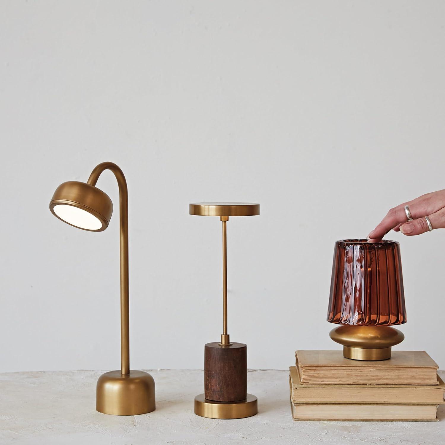 Amber Reclaimed Glass and Brass Touch LED Table Lamp