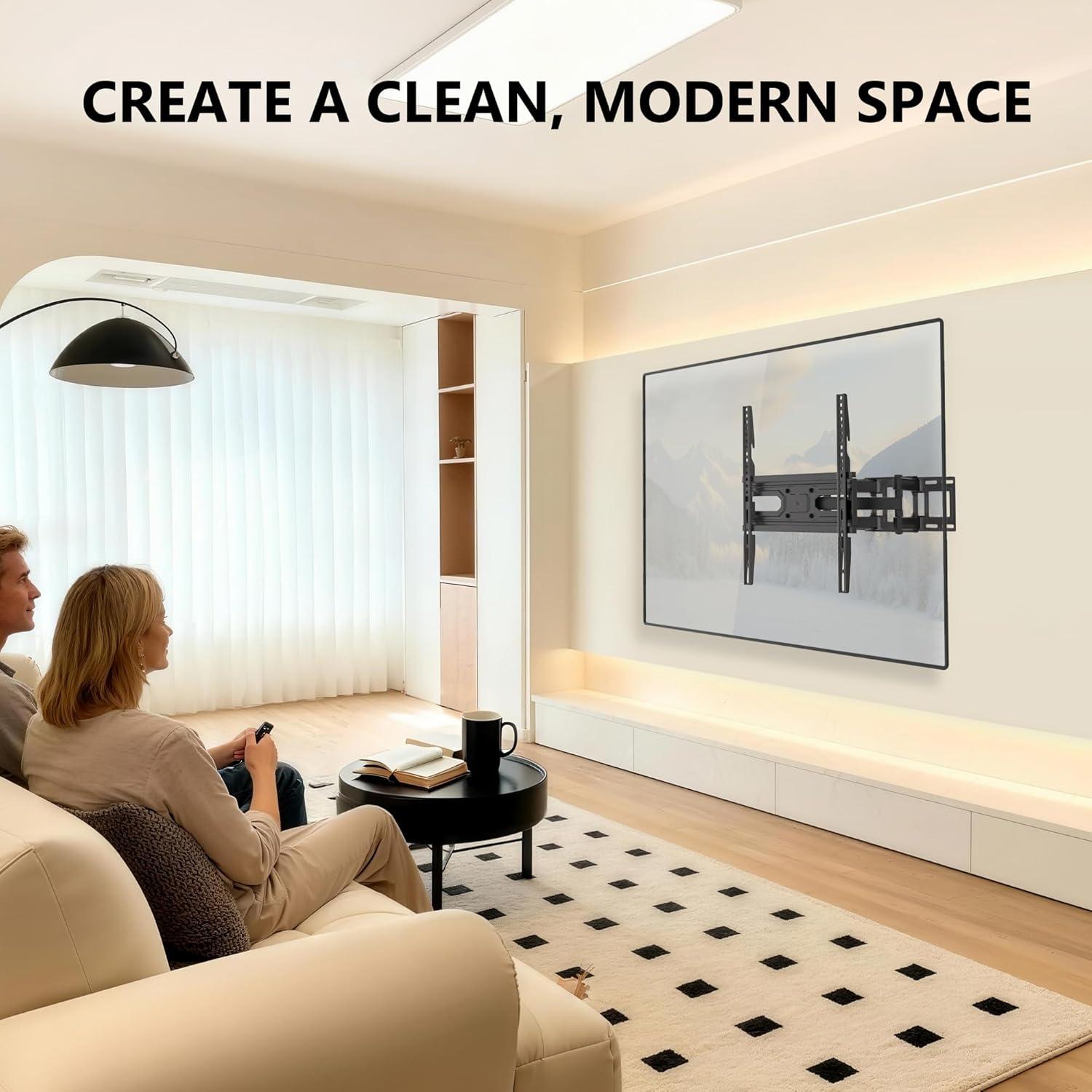 WALI TV Wall Mount for Most 32-70 inch Flat Curved TV, Full Motion Articulating Arm TV Bracket for LED, LCD, OLED Screen TVs up to 88lbs, Mounting Holes 400x400mm (FTM-2), Black