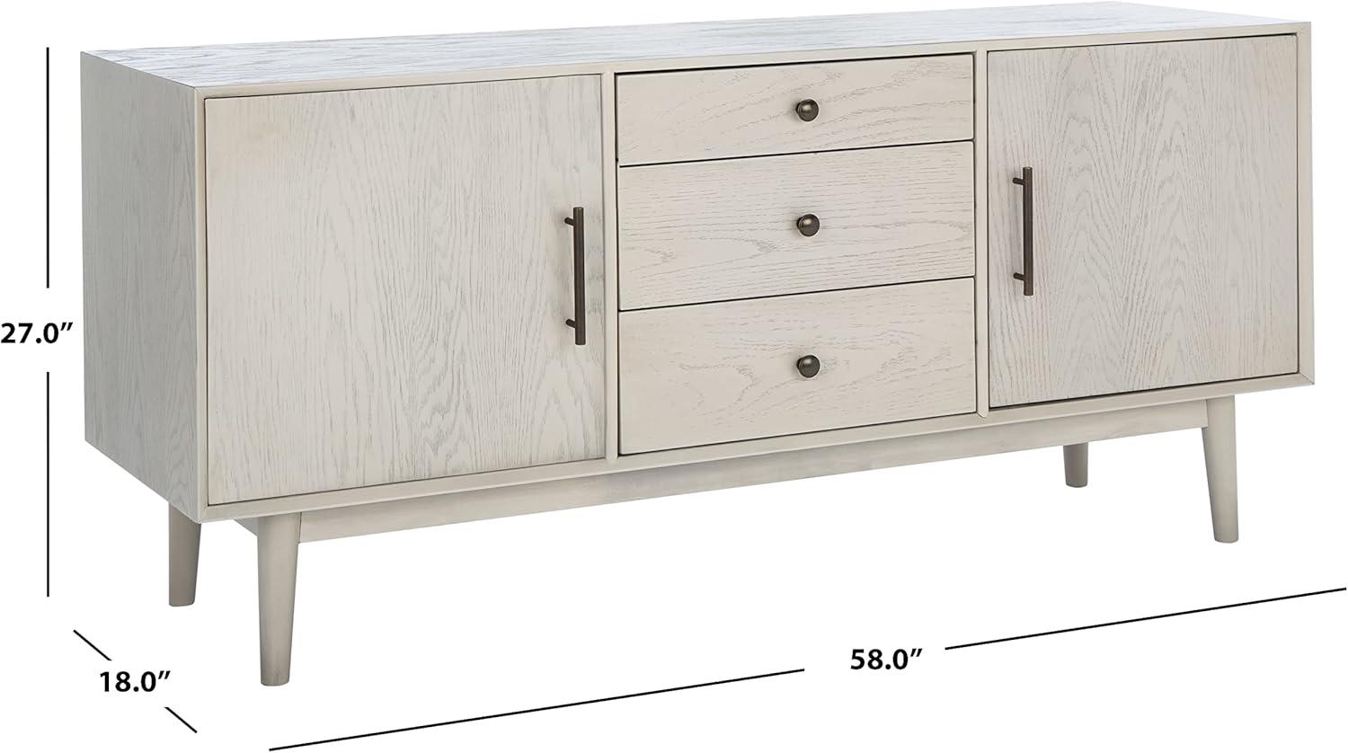 Elissa White Washed Mid-Century Media Stand with Bronze Hardware