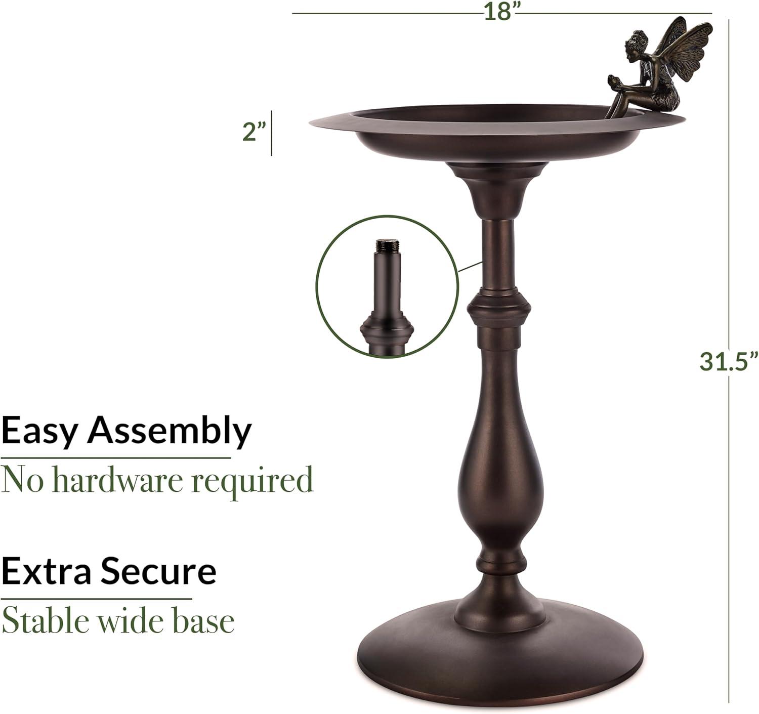 Bronze Fairy Pedestal Bird Bath with Brass Basin