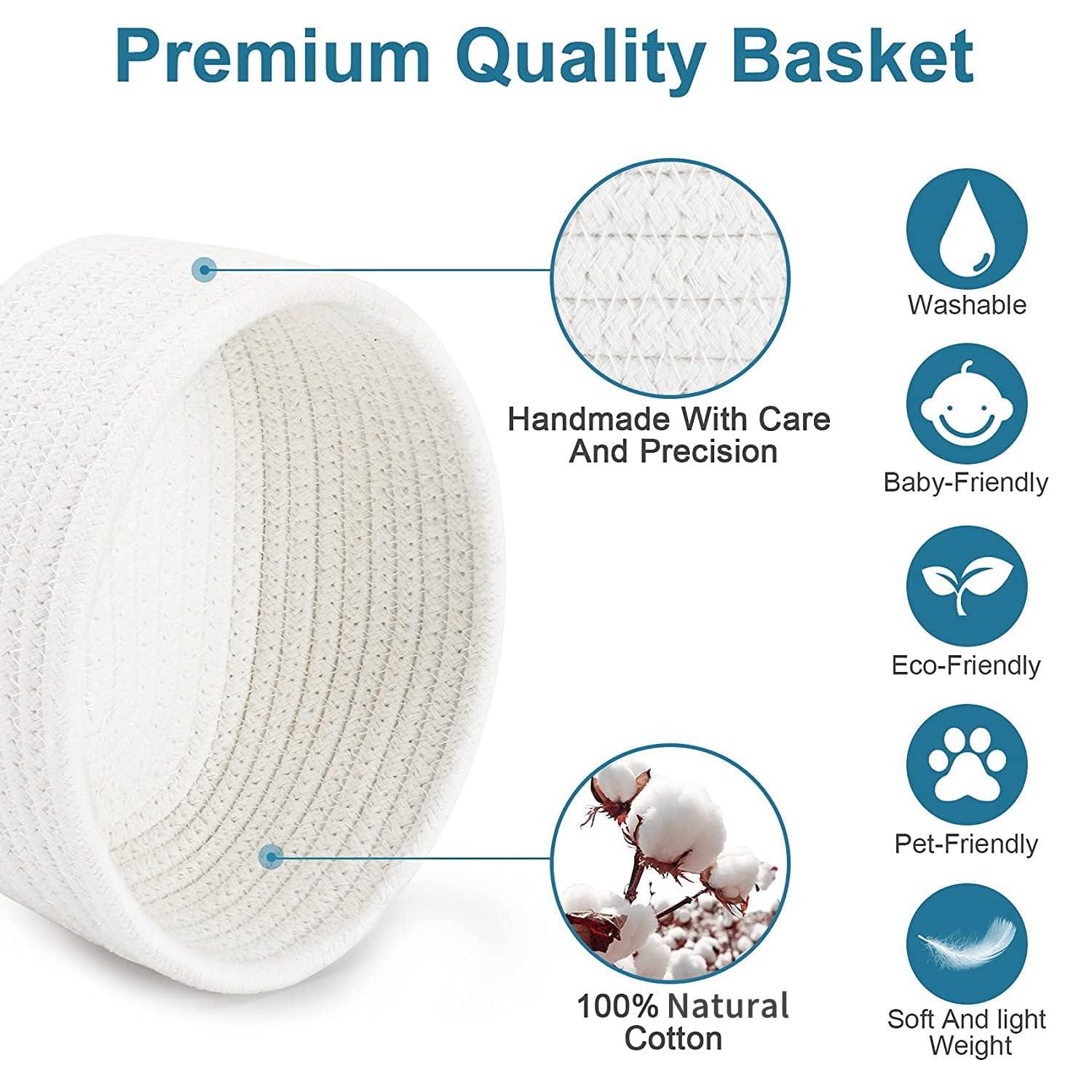 【2 Pack】 ABenkle Small Storage Baskets, Natural Cotton Rope Woven Baskets for Organizing, Tiny Oval Storage Easter Baskets, Toy Baskets, Bathroom Organization Bin, Baskets for Mother's Day Gifts