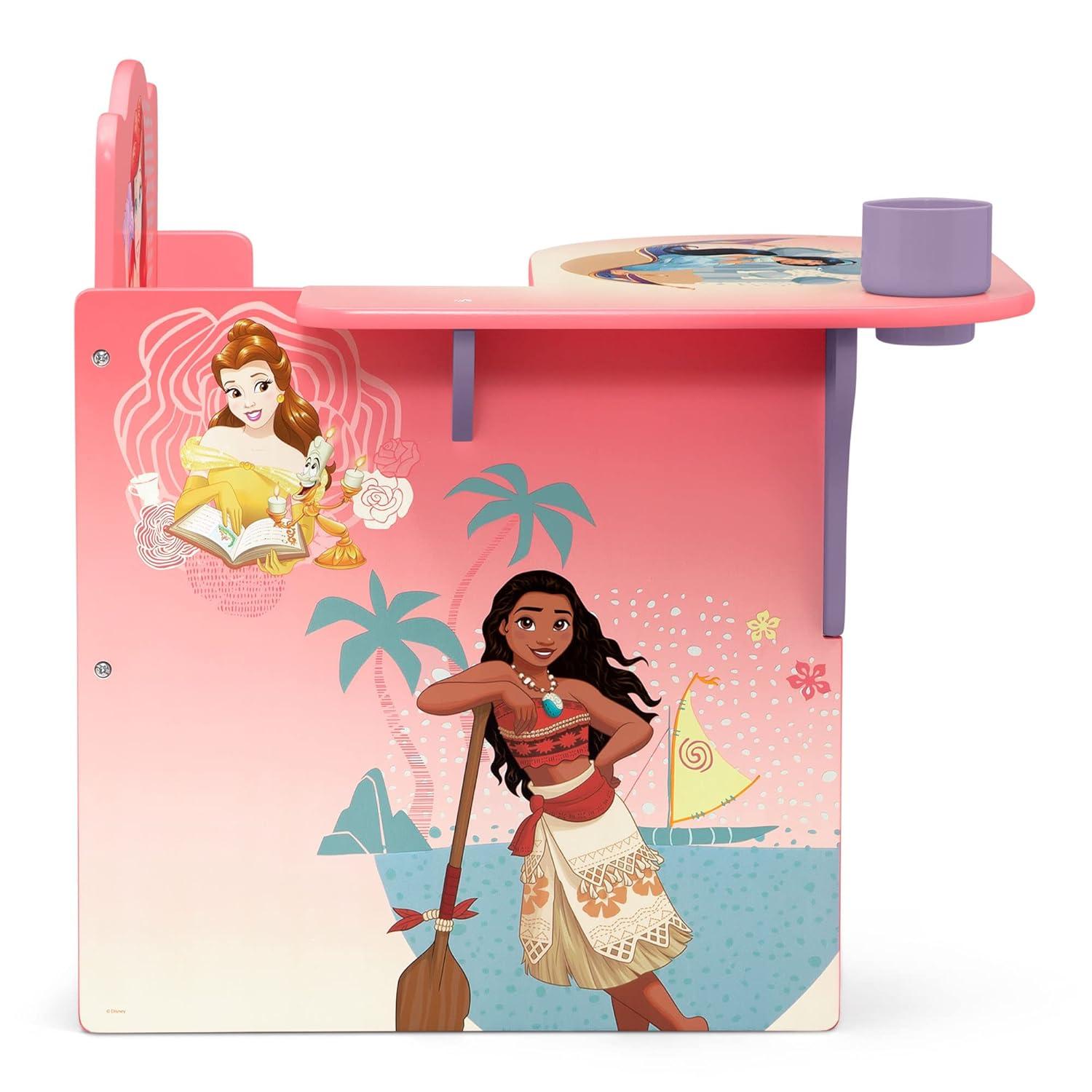 Disney Princess Pink Wood Chair Desk with Storage Bin