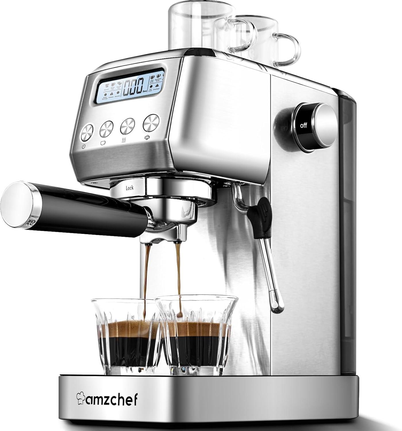 Silver Stainless Steel Automatic Espresso Machine with Steam Wand