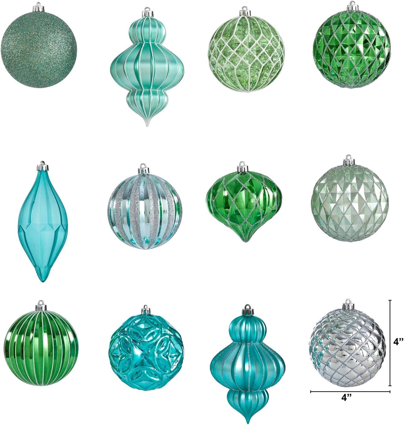 Nearly Natural Holiday Lux Shatterproof, 12 Count Christmas Tree Ornament Set
