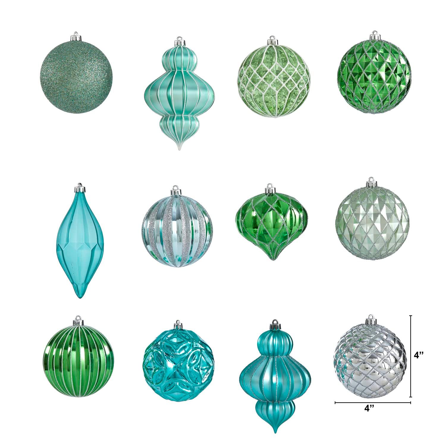 Nearly Natural Holiday Lux Shatterproof, 12 Count Christmas Tree Ornament Set