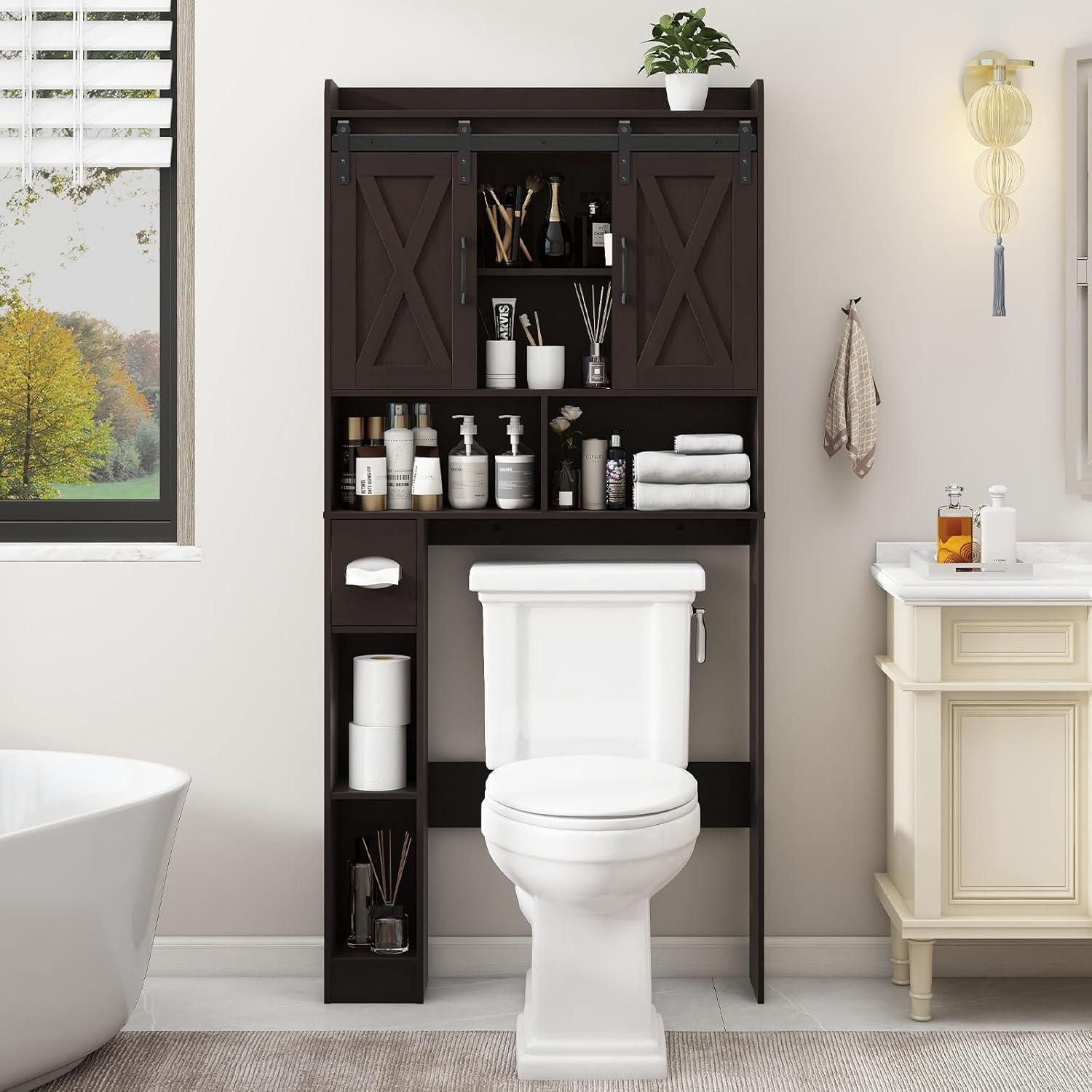 Espresso Over-The-Toilet Storage Cabinet with Adjustable Shelving