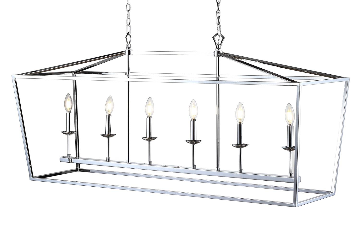 Pagoda 49" Linear 6-Bulb Lantern Metal LED Pendant, Chrome