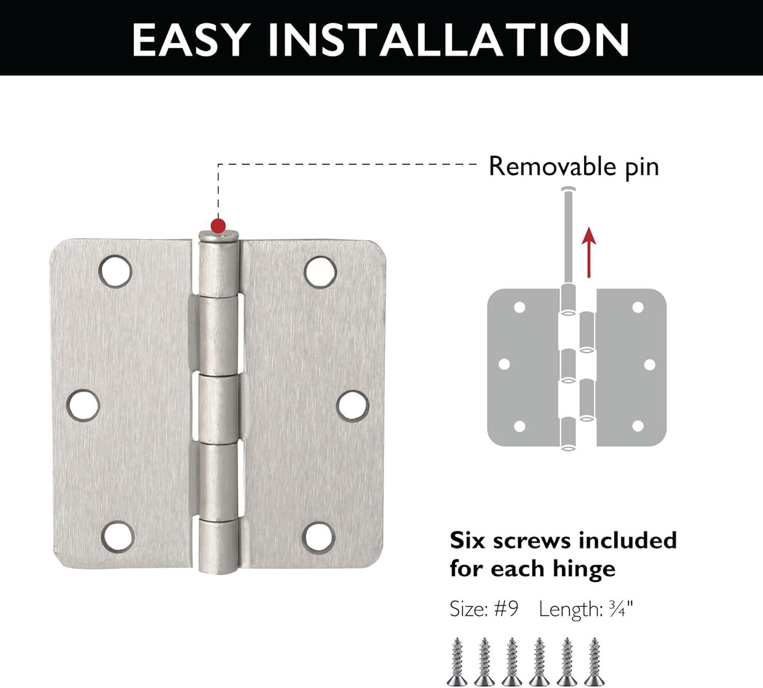 Satin Nickel 3.5" Steel Door Hinges with Screws, 3-Pack