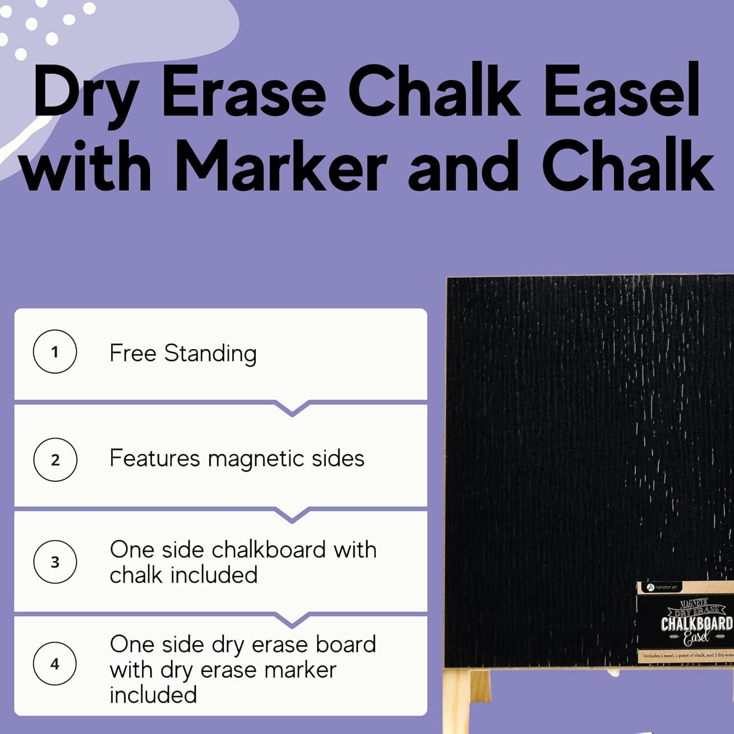 Hampton Art Dry Erase Chalk Easel W/Marker & Chalk, Chalkboard Easel, A Frame Chalkboard Sign, Whiteboard Easel For Classroom, Teacher Easel, White Board Chalk Board