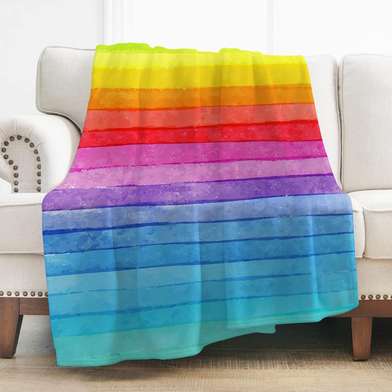 Colorful Rainbow Fleece Throw Blanket for Girls 50" x 60"