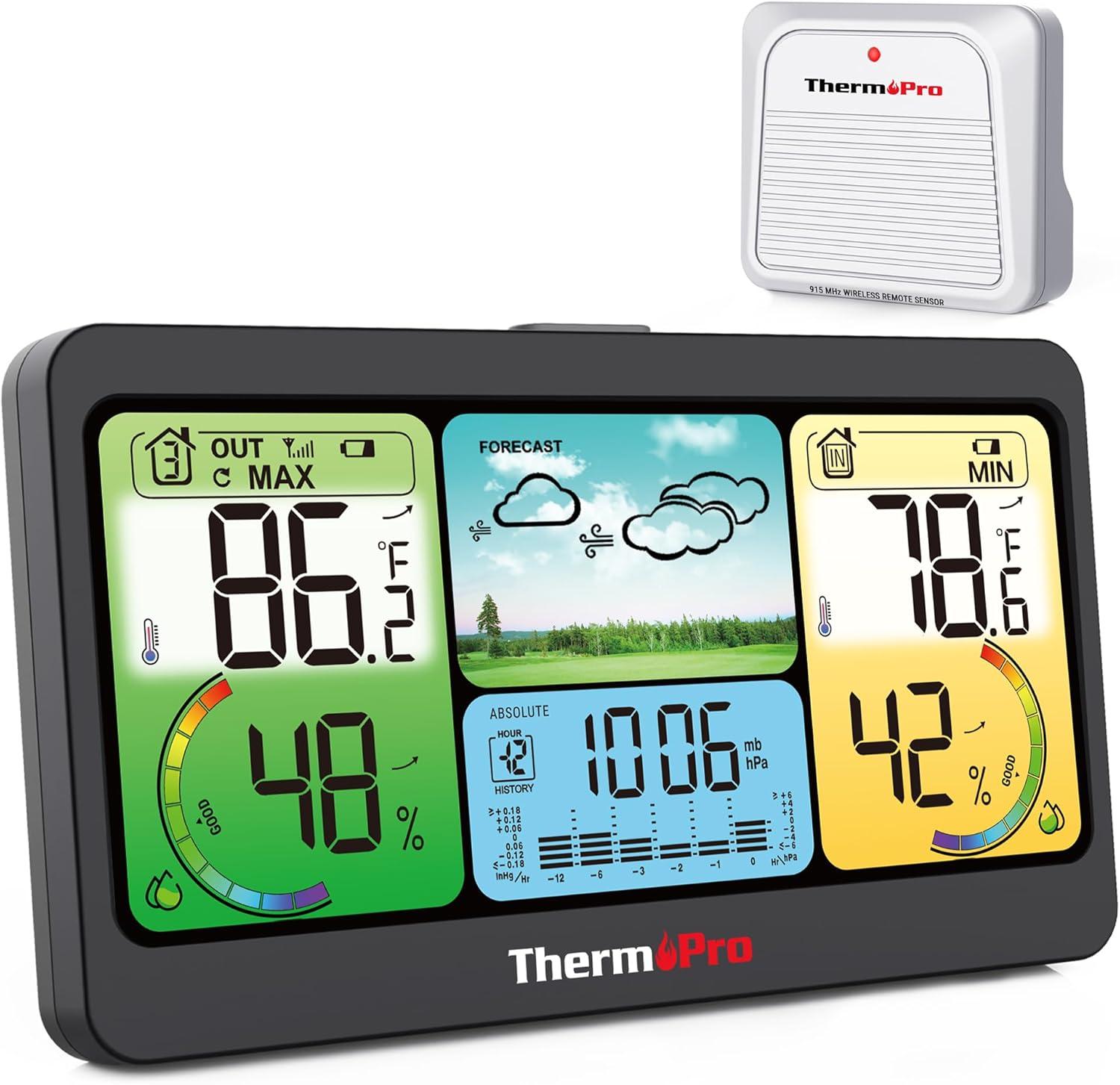 ThermoPro TP280BW 1000FT Home Weather Stations Wireless Indoor Outdoor Thermometer, Indoor Outdoor Weather Station